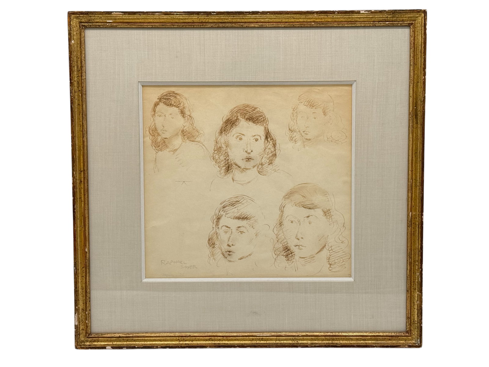 Raphael Soyer, Russian American (1899-1987): Raphael Soyer, Russian American (1899-1987)Framed: H: 20 inches W: 20 1/2 inches Image: 11 1/4 inches , W: 12 1/4 inches