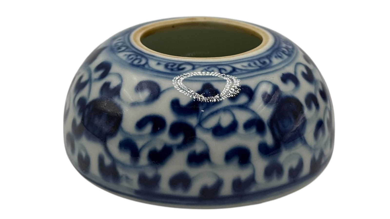 A Chinese Blue and White Brush Washer: H: 1 1/2 inches W: 3 inches