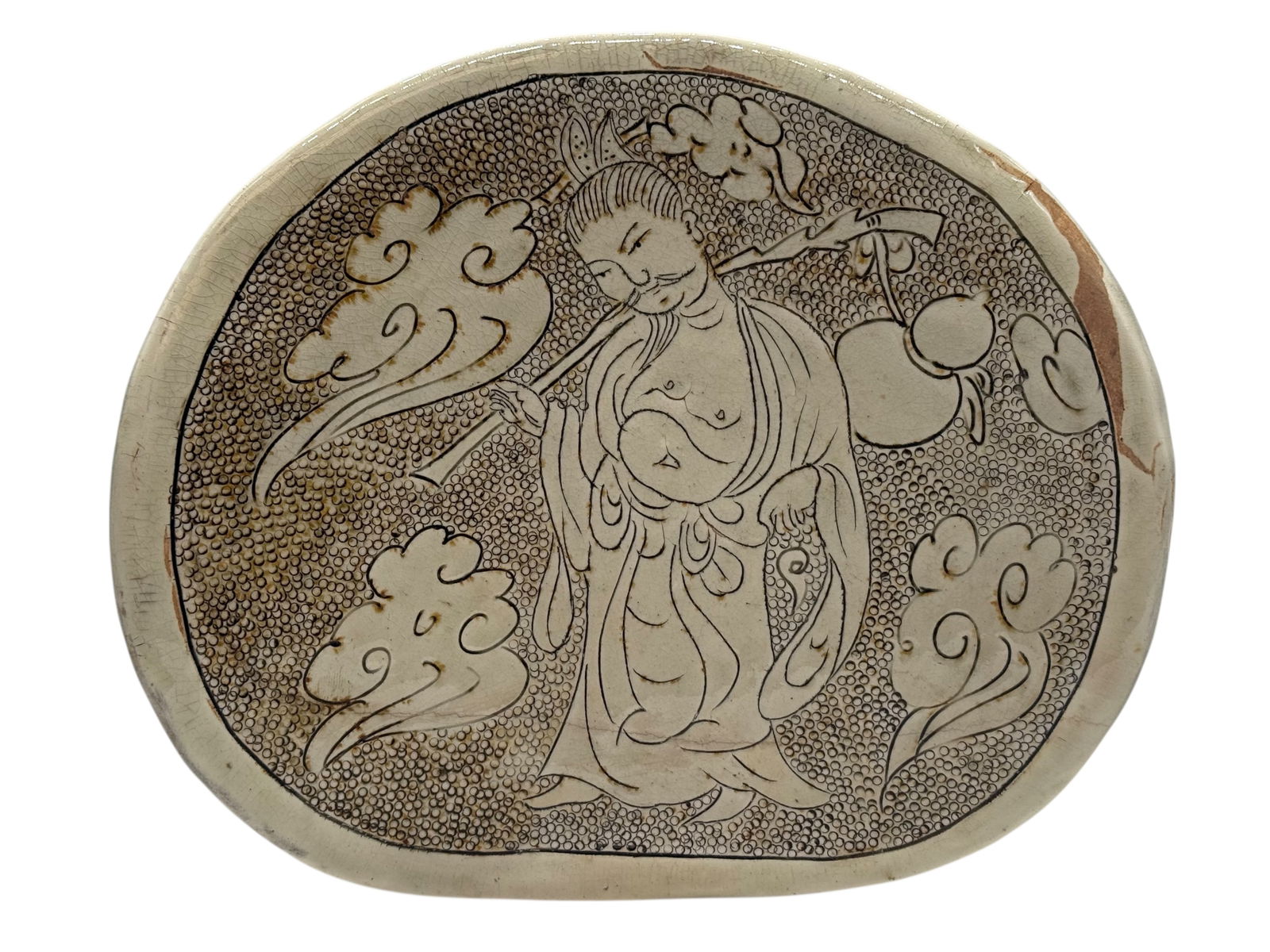 A Cizhou Kiln Figure pillow, Northern Song dynasty: A Cizhou Kiln Figure pillow, Northern Song dynasty Style H: 5 inches W: 10 inches D: 8 1/2 inches