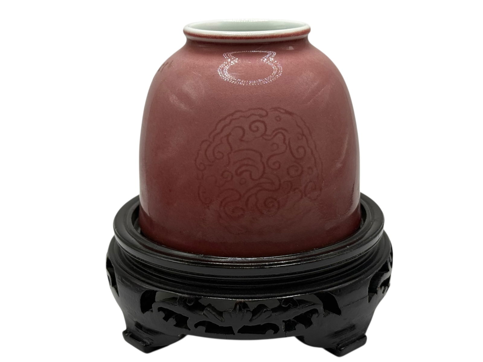 A Chinese Copper-Red Glazed Jar with stand, Kangxi: A Chinese Copper-Red Glazed Jar with stand, Kangxi Marks H: 4 inches W: 4 3/8 inches