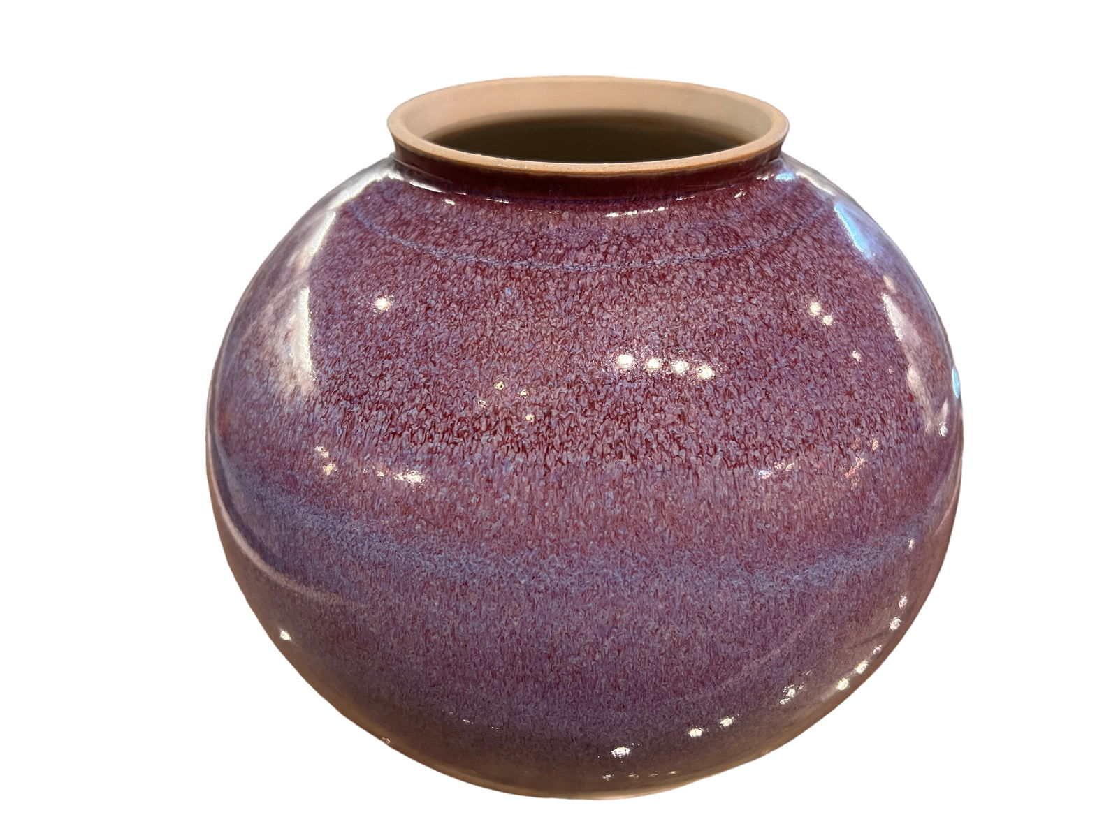 A Red Purple-Splashed Jar: H: 7 1/2 in. ( 19.05 cm) W: 8 in. ( 20.32 cm)