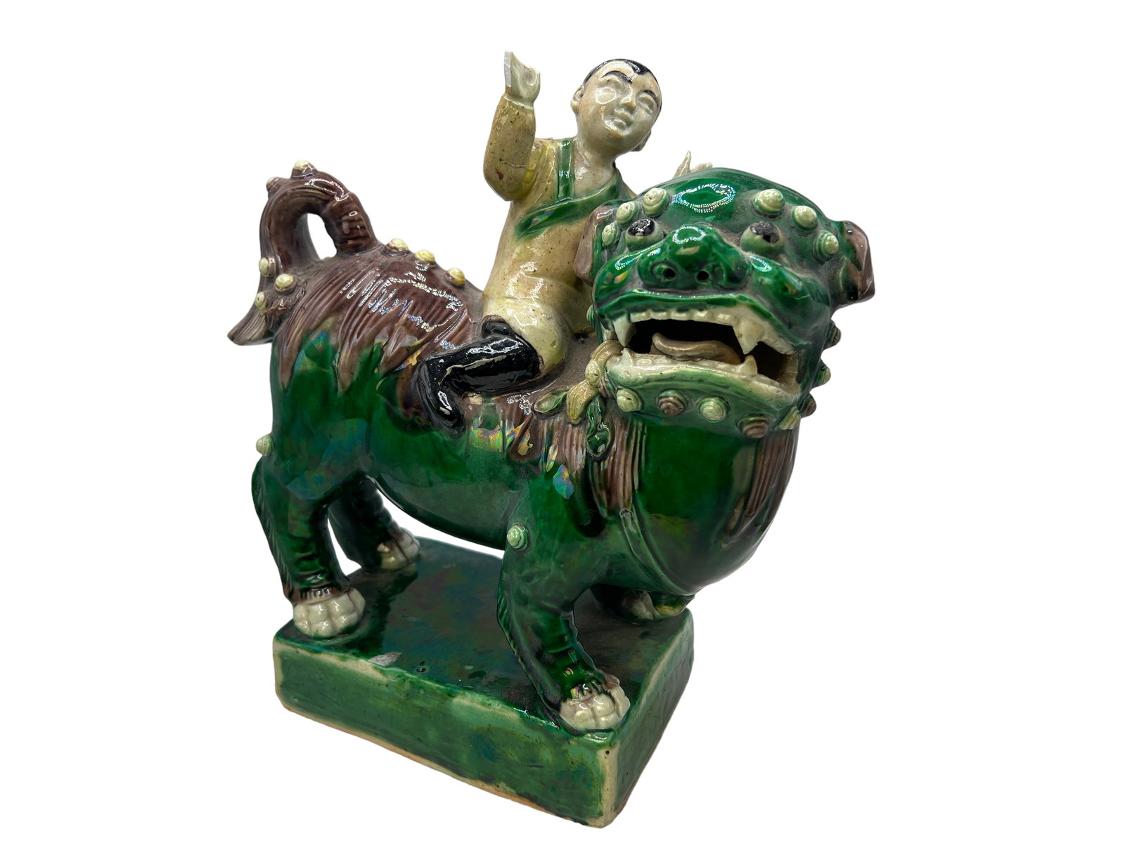 Chinese Pottery Su San Cai Boy With Foo Lion (1 of 9)