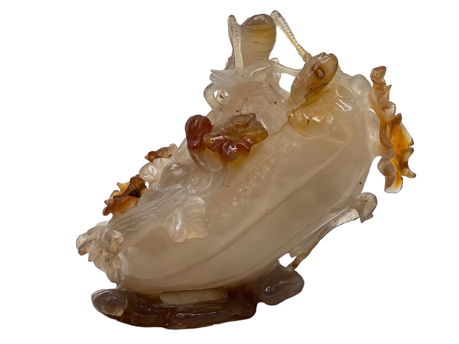 A Chinese Agate Cabbage: H ; 4 1/4 in ( 10.8 cm ) W : 4 3/4 in ( 12.07 cm ) L : 2 1/4 in ( 5.72 cm )