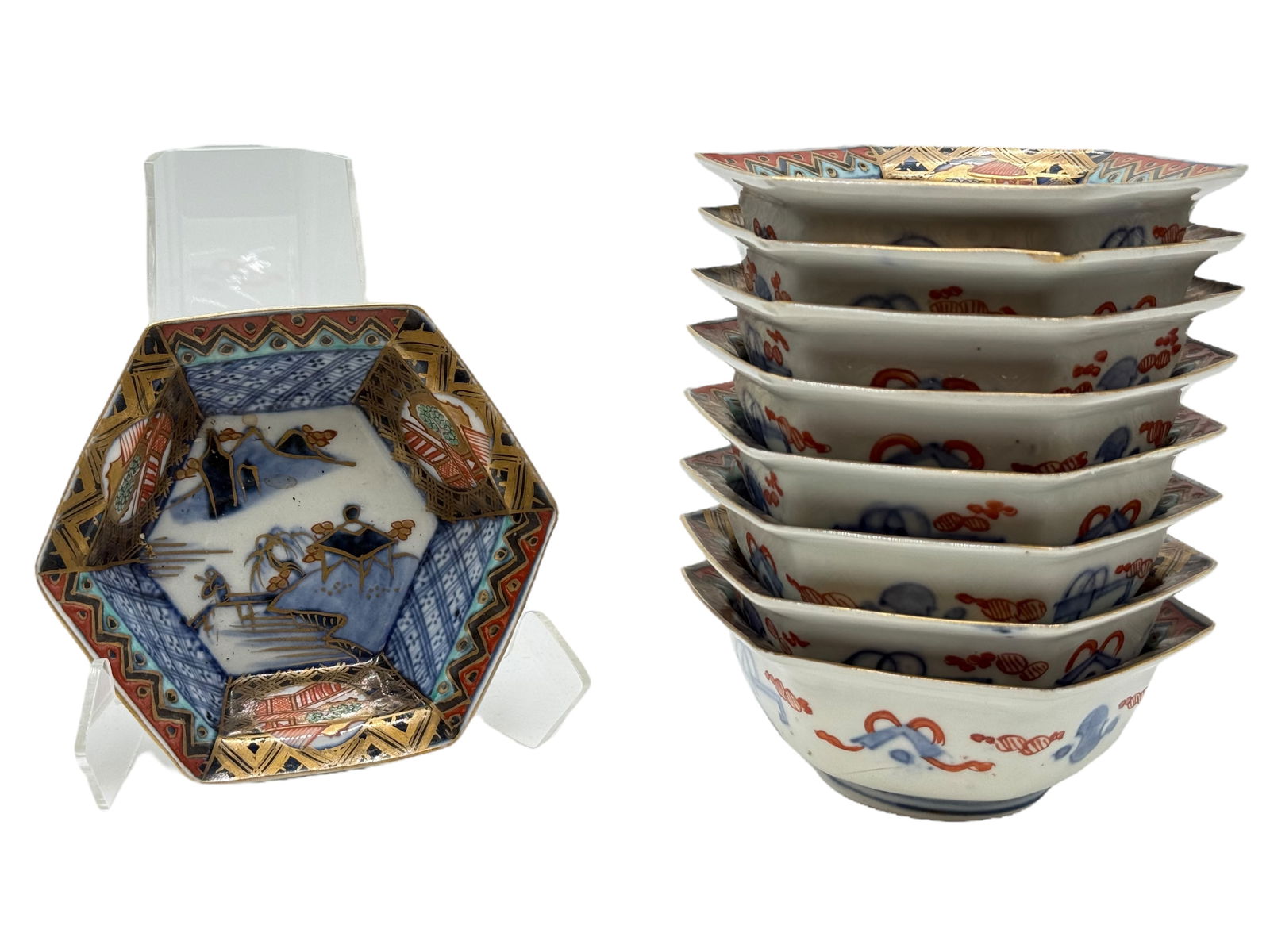 Group of 9 Imari-ware Hexagonal Porcelain Bowls (1 of 8)