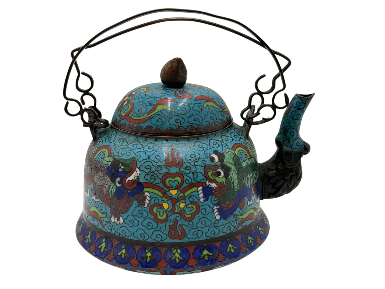 Chinese Cloisonné Enamel Teapot: H: 6 1/4 inches W: 6 inches