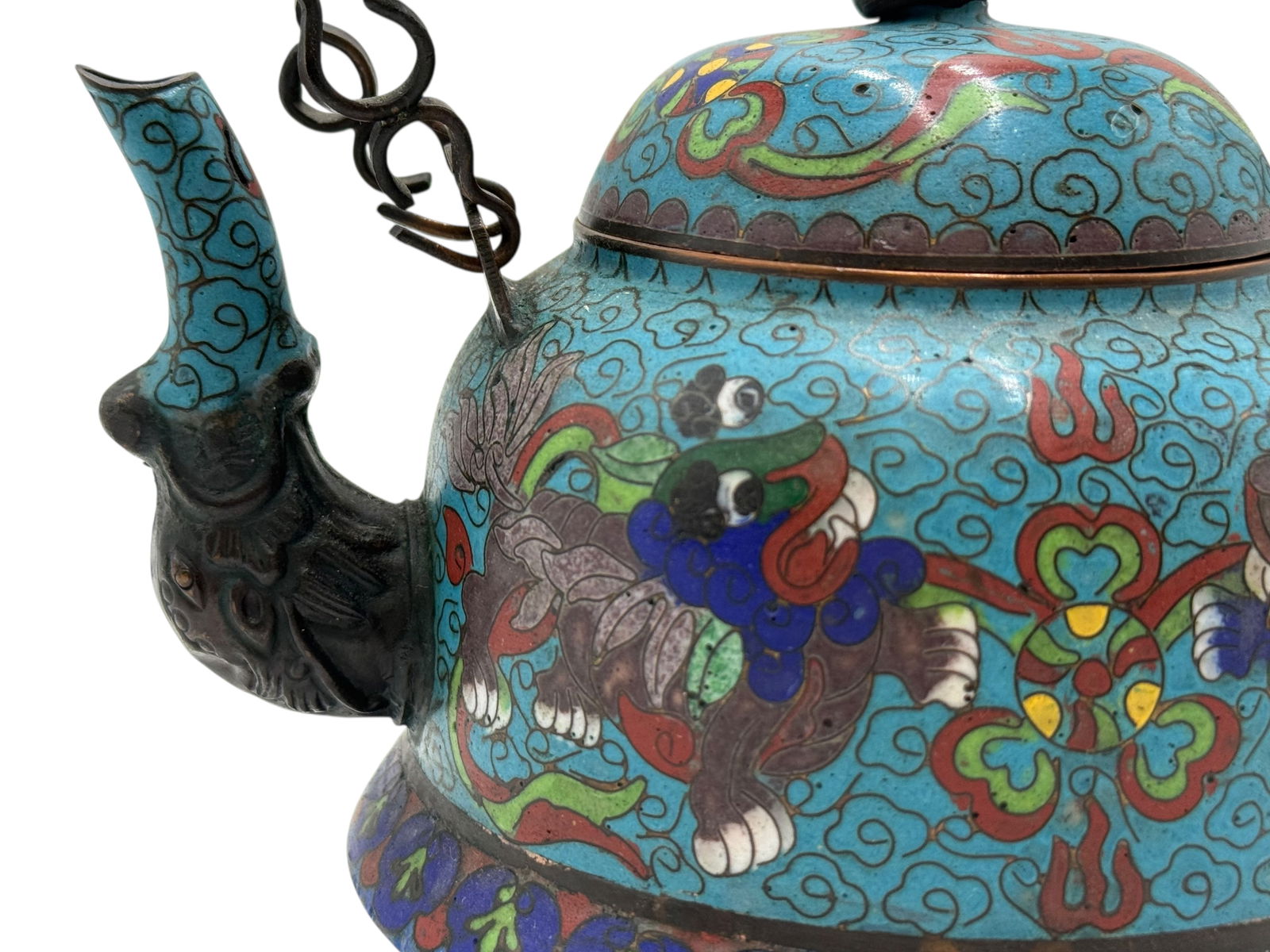 Chinese Cloisonné Enamel Teapot - 2