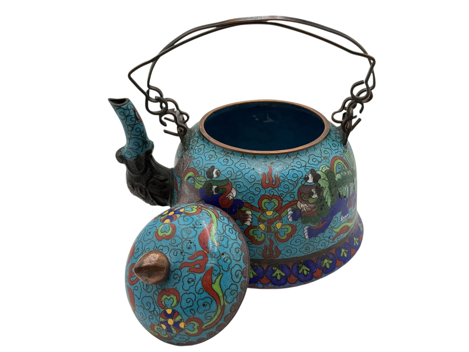 Chinese Cloisonné Enamel Teapot - 3