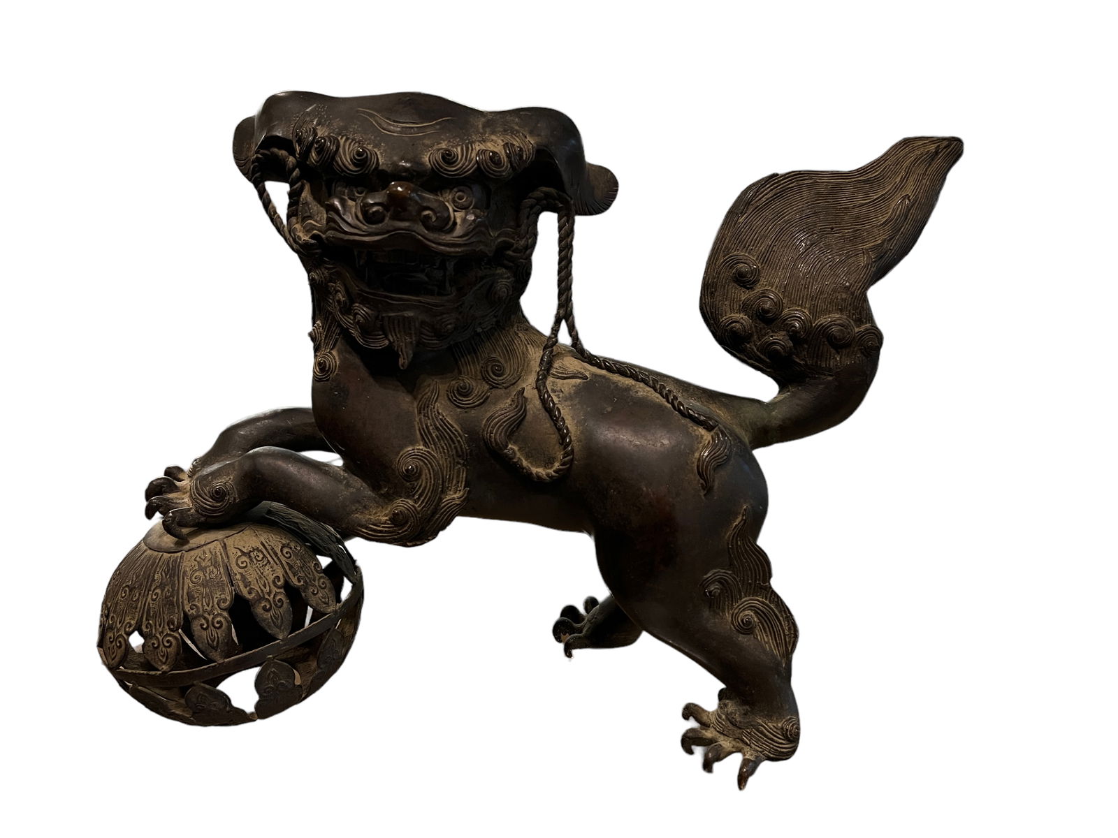 A Large bronze Figure of a Buddha Lion: W: 20 in. (50.8 cm) H: 13 in. ( 33.02 cm )