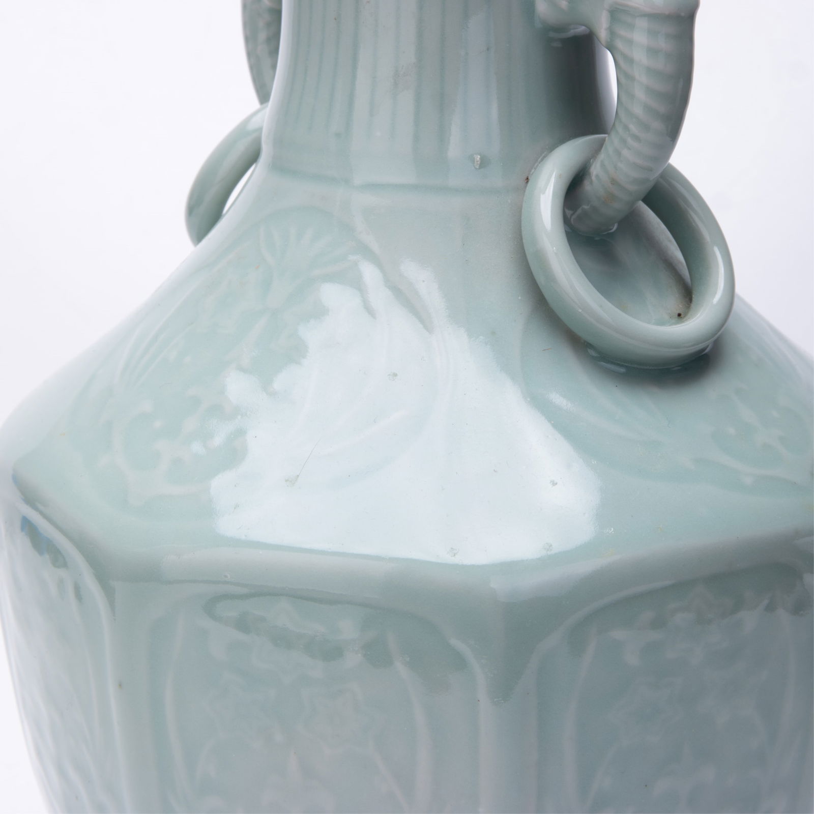 CHINESE CELADON ELEPHANT RING HANDLE VASE - 4