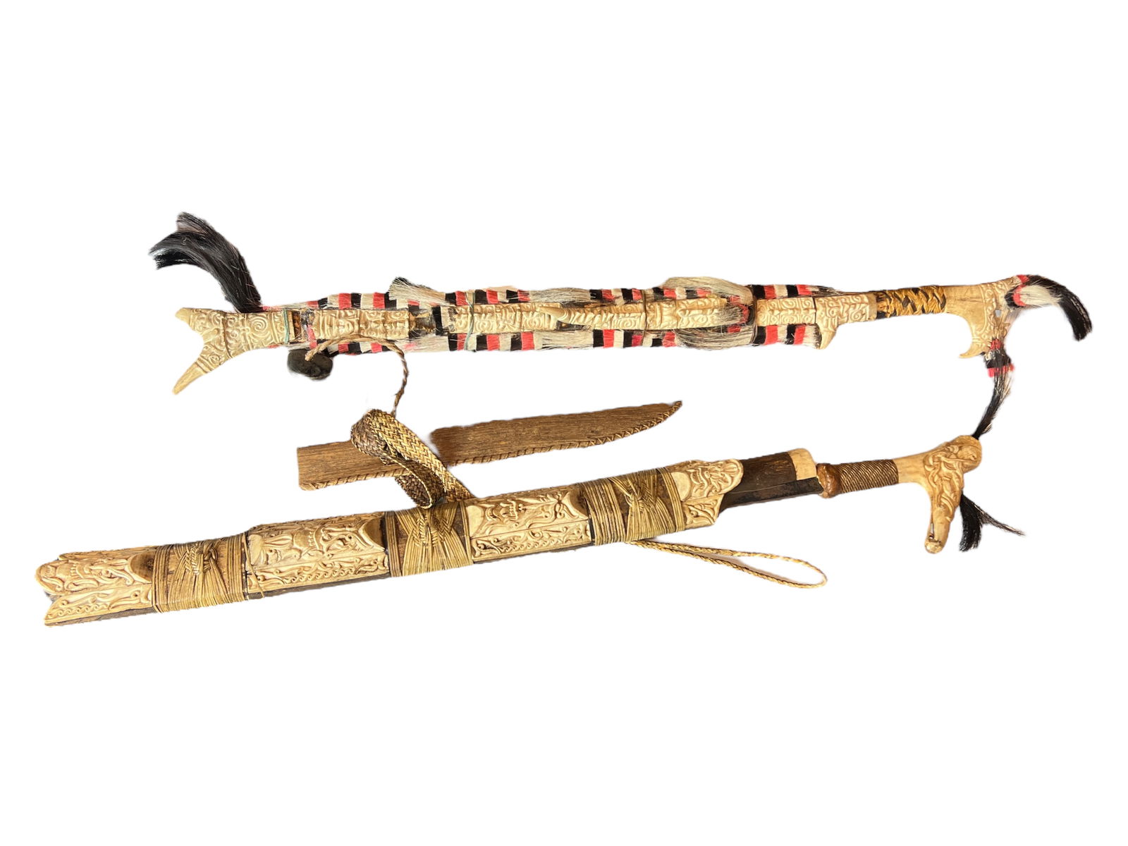 Two Bone Carved Mandau / Weapon - 8