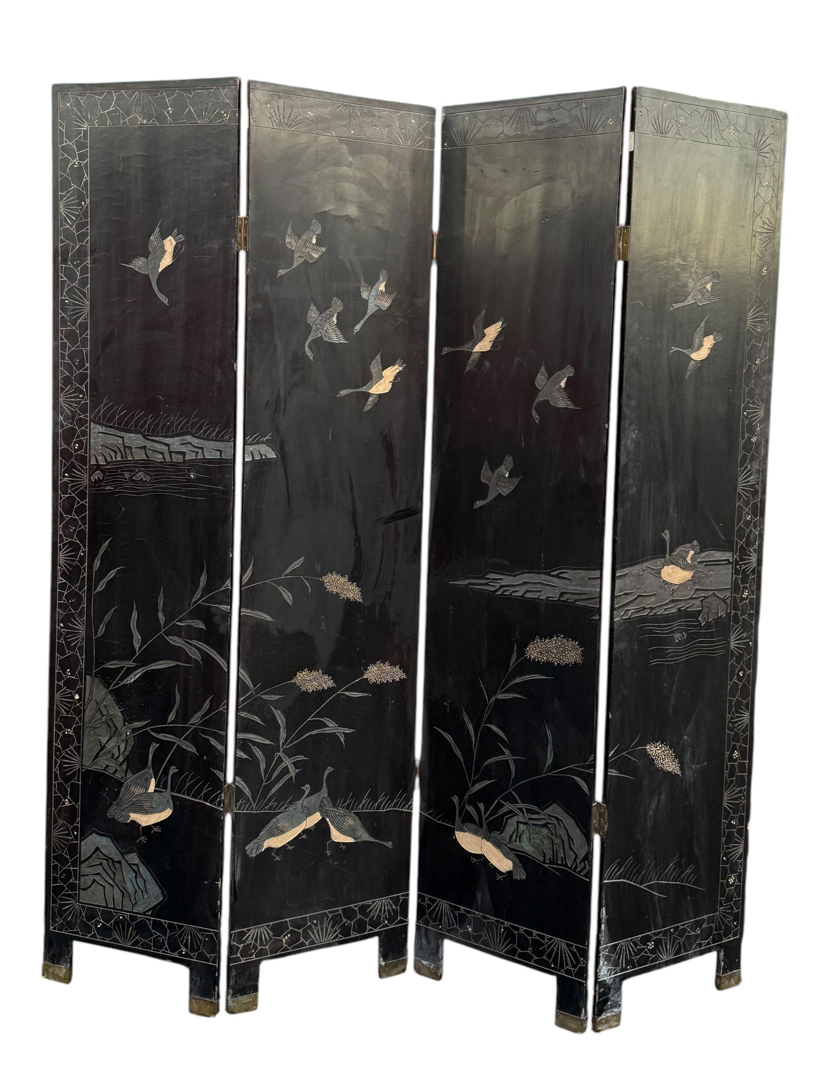 Chinese Four Panel Coromandel Lacquer Screen - 10