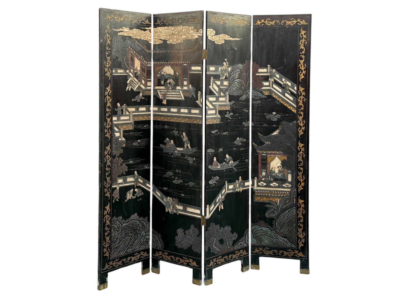 Chinese Four Panel Coromandel Lacquer Screen (1 of 11)
