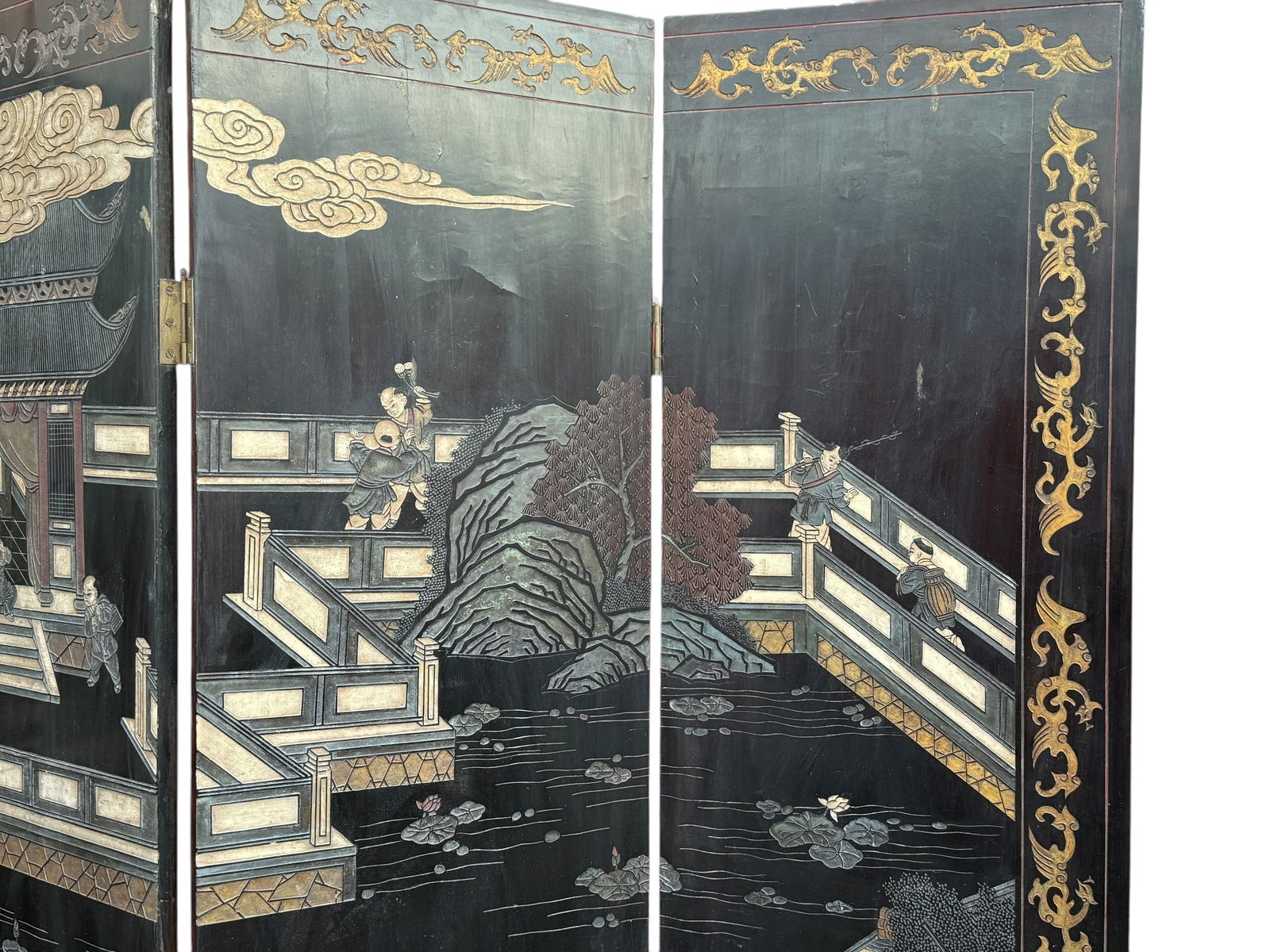 Chinese Four Panel Coromandel Lacquer Screen - 6