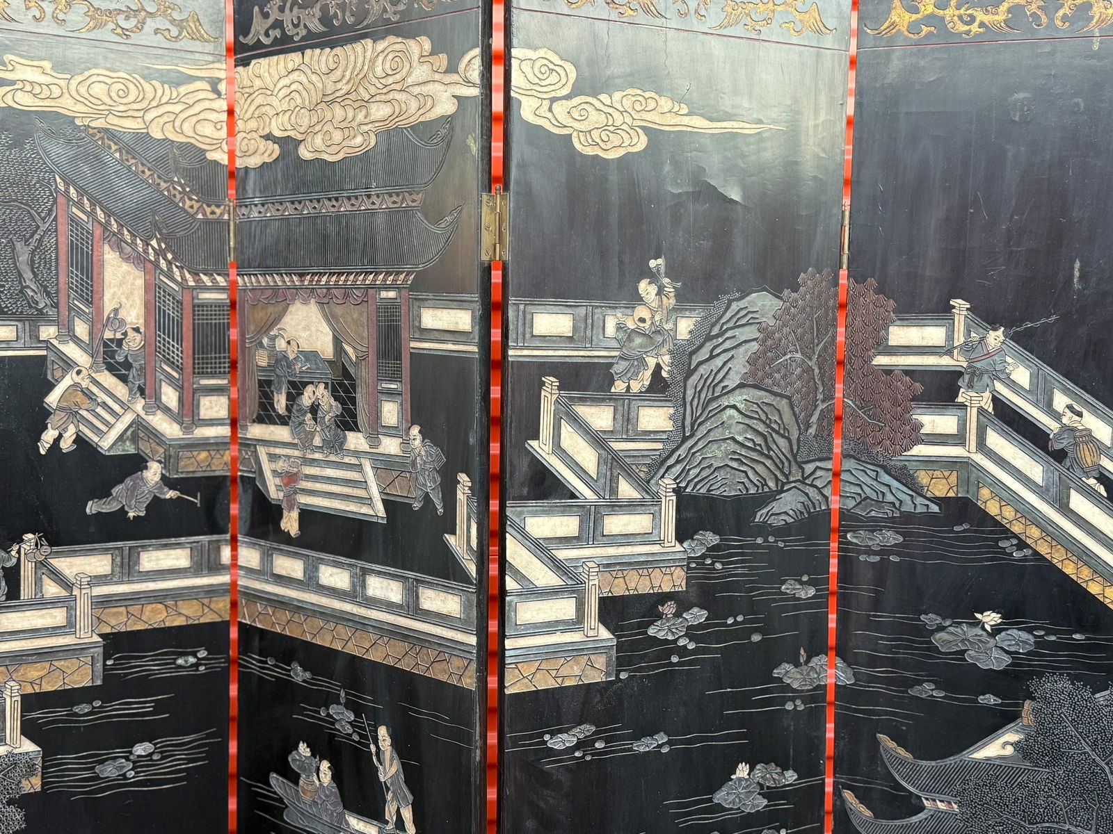 Chinese Four Panel Coromandel Lacquer Screen - 7