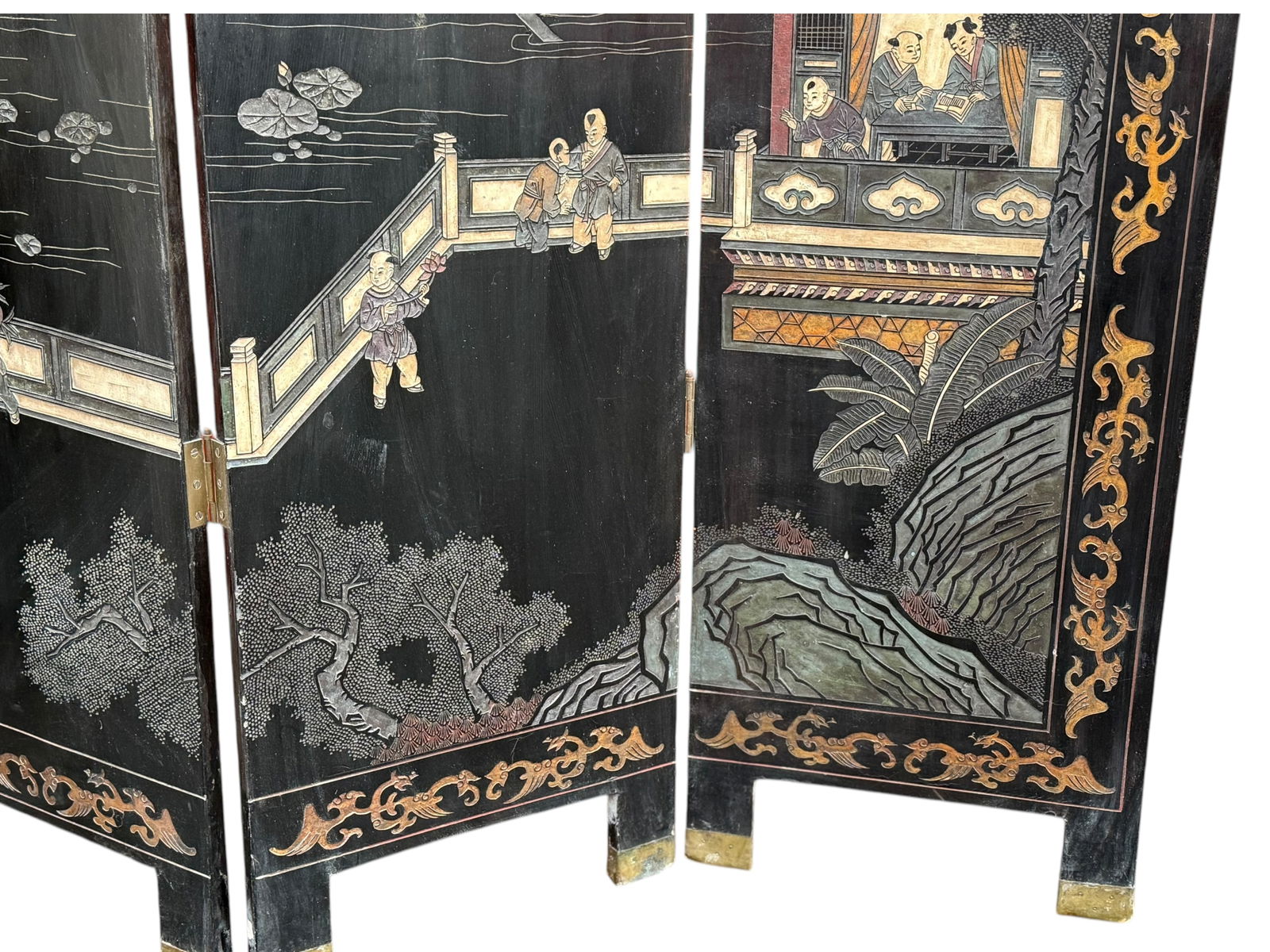 Chinese Four Panel Coromandel Lacquer Screen - 8