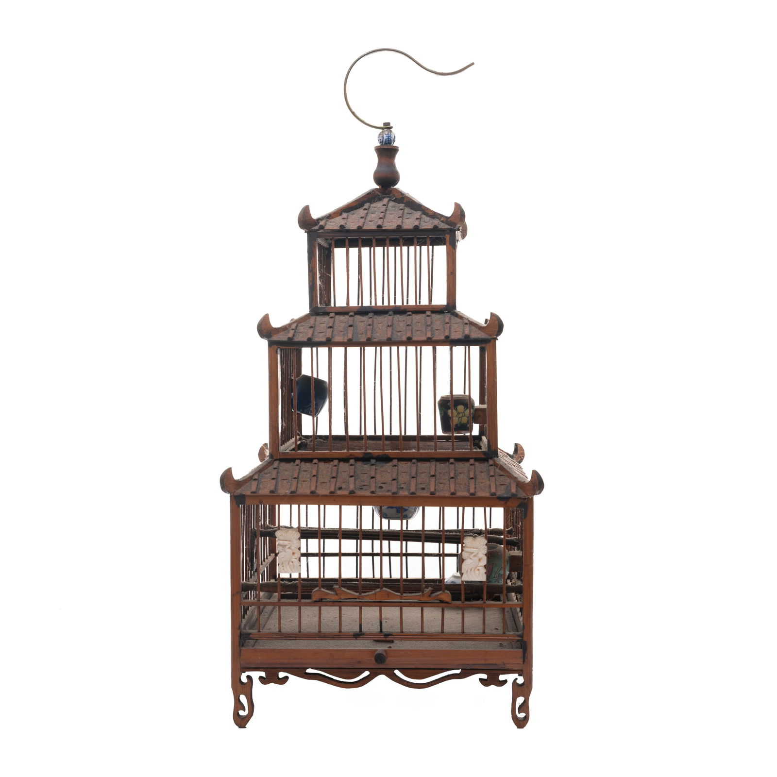 Chinese Pagoda-Form Bamboo Birdcage with Porcelain (1 of 7)