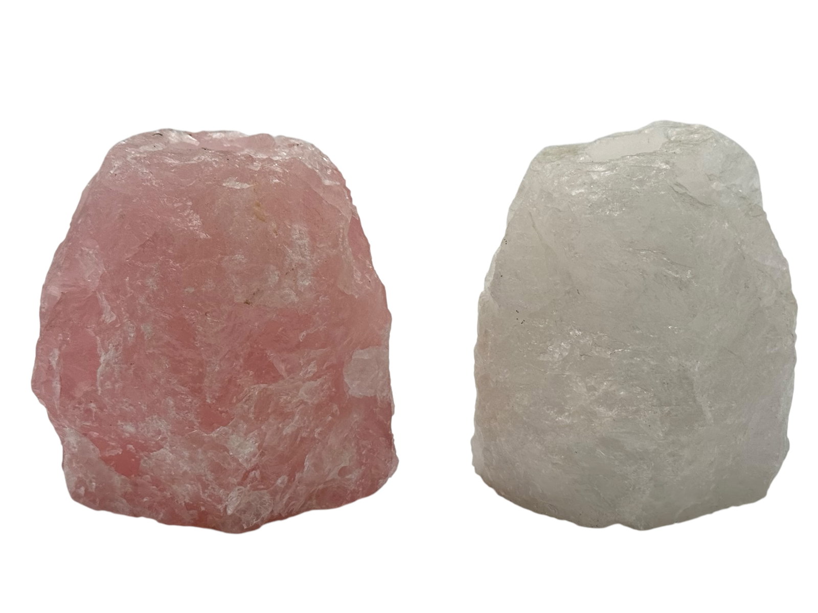 Two Brazilian Rose Quartz Candle Holder Set: H: 4 inches W: 4 inches