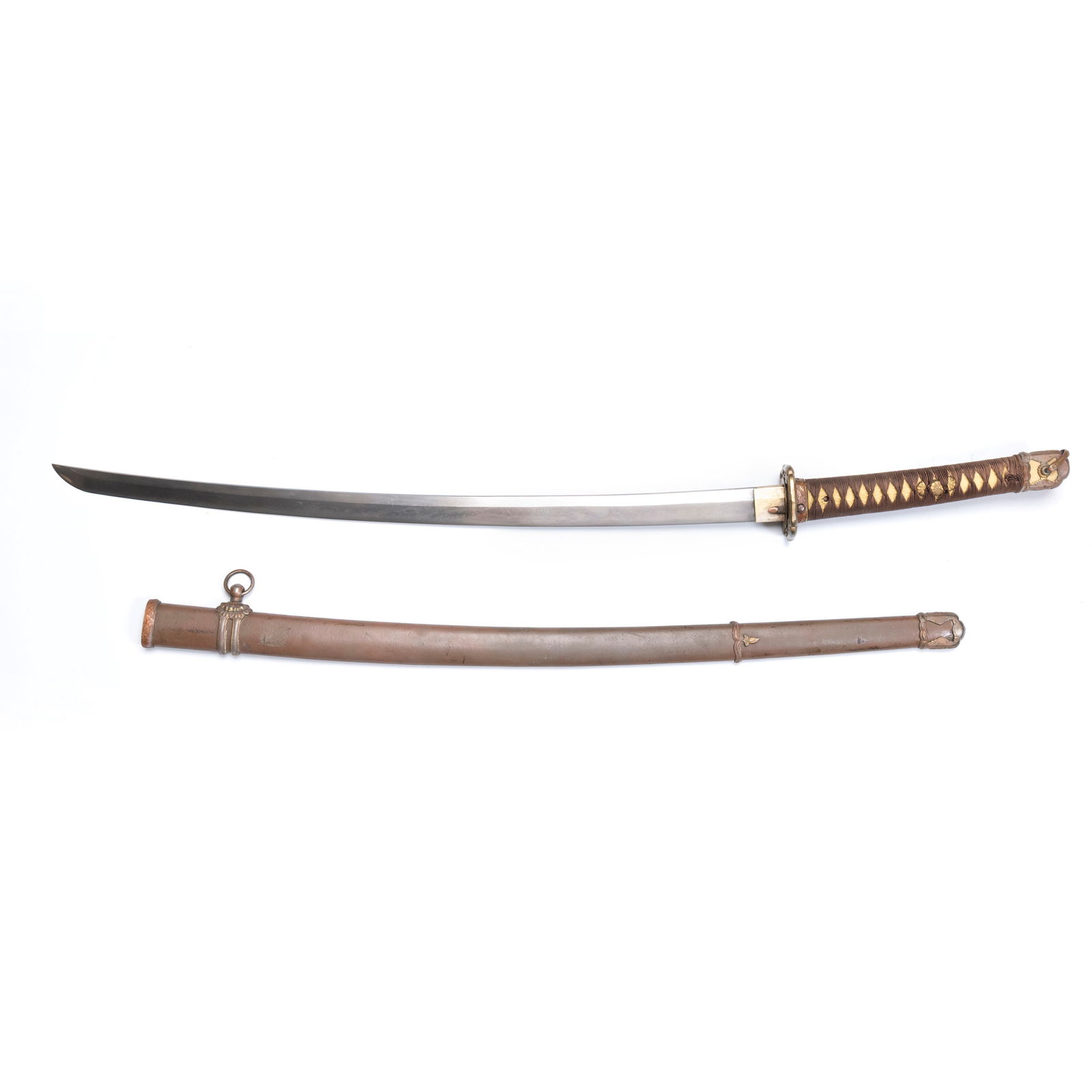 A Japanese Officer’s Katana with Decorated Iron Sc: A Japanese Officer’s Katana with Decorated Iron ScL: 39 3/4 inches W: 2 3/4 inches