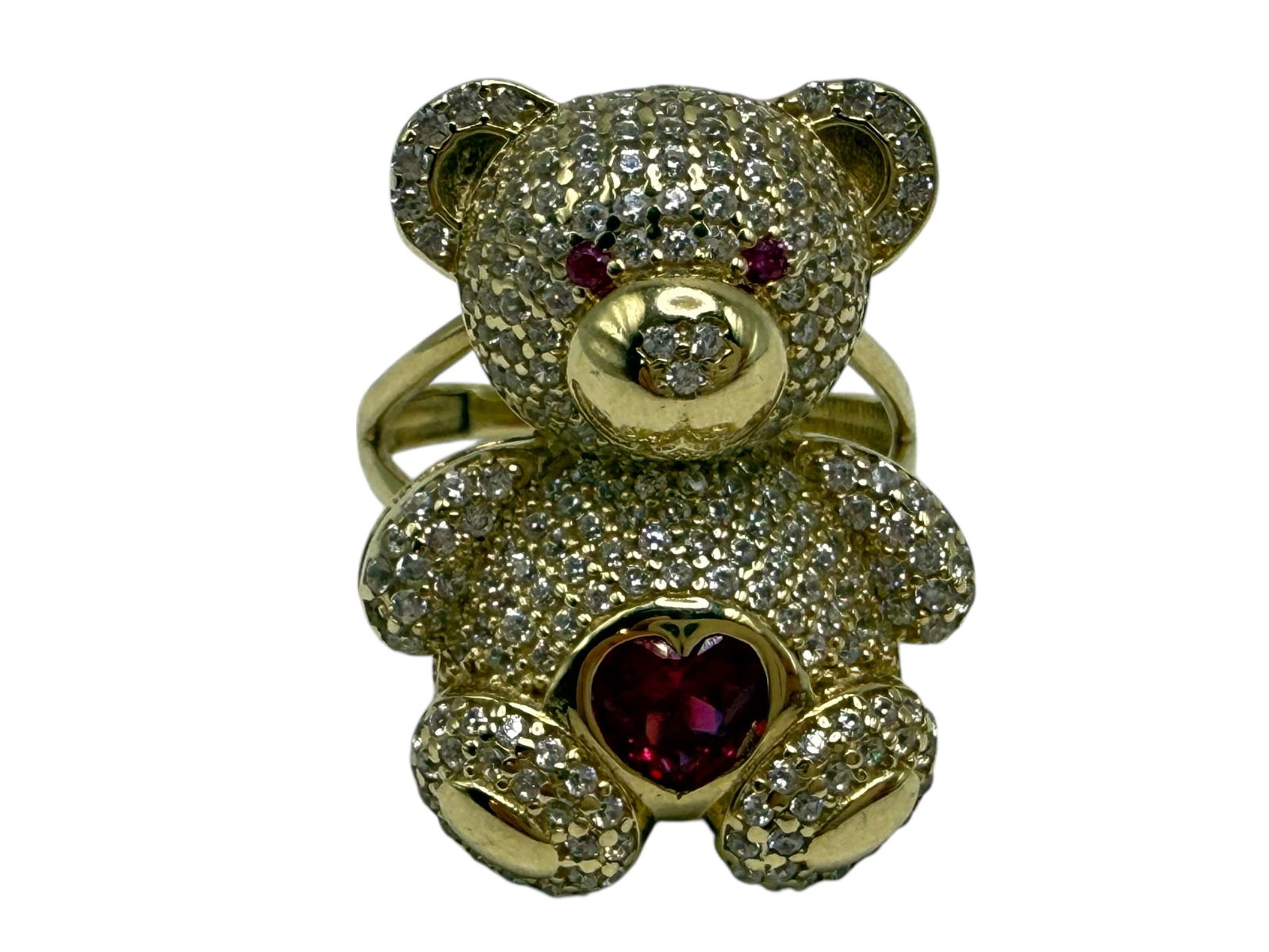 A Gold, Diamond, and Ruby Bear-Form Ring: A Gold, Diamond, and Ruby Bear-Form RingA Gold, Diamond, and Ruby Bear-Form Ring Size: 7.5