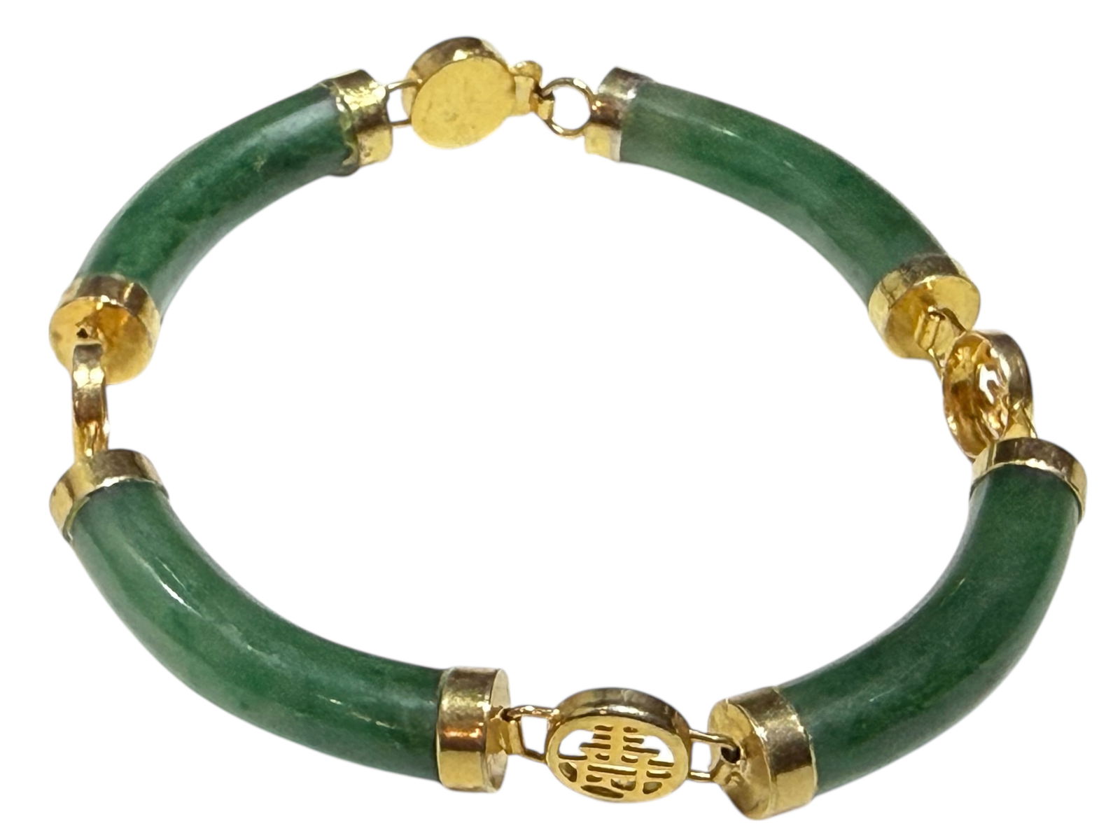 Green Jade Link Bracelet with Mounts: Green Jade Link Bracelet with MountsGreen Jade Link Bracelet with Mounts L: 8 inches