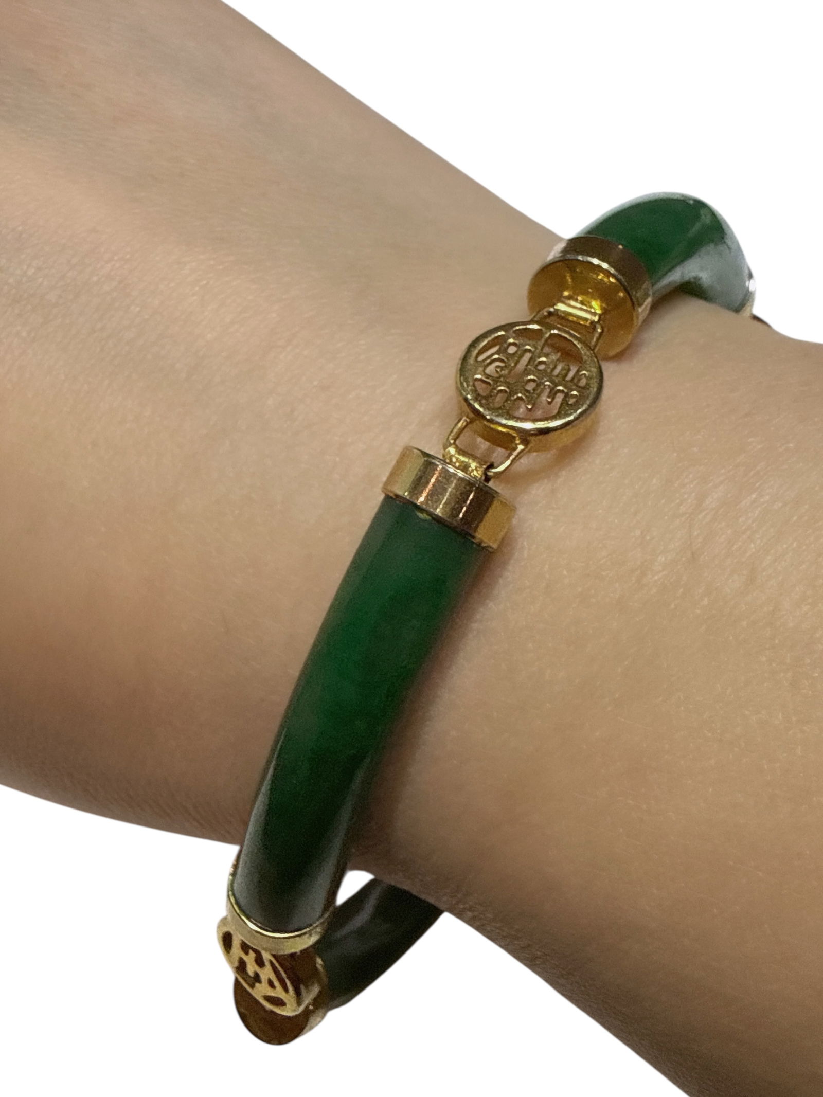 Green Jade Link Bracelet with Mounts - 5