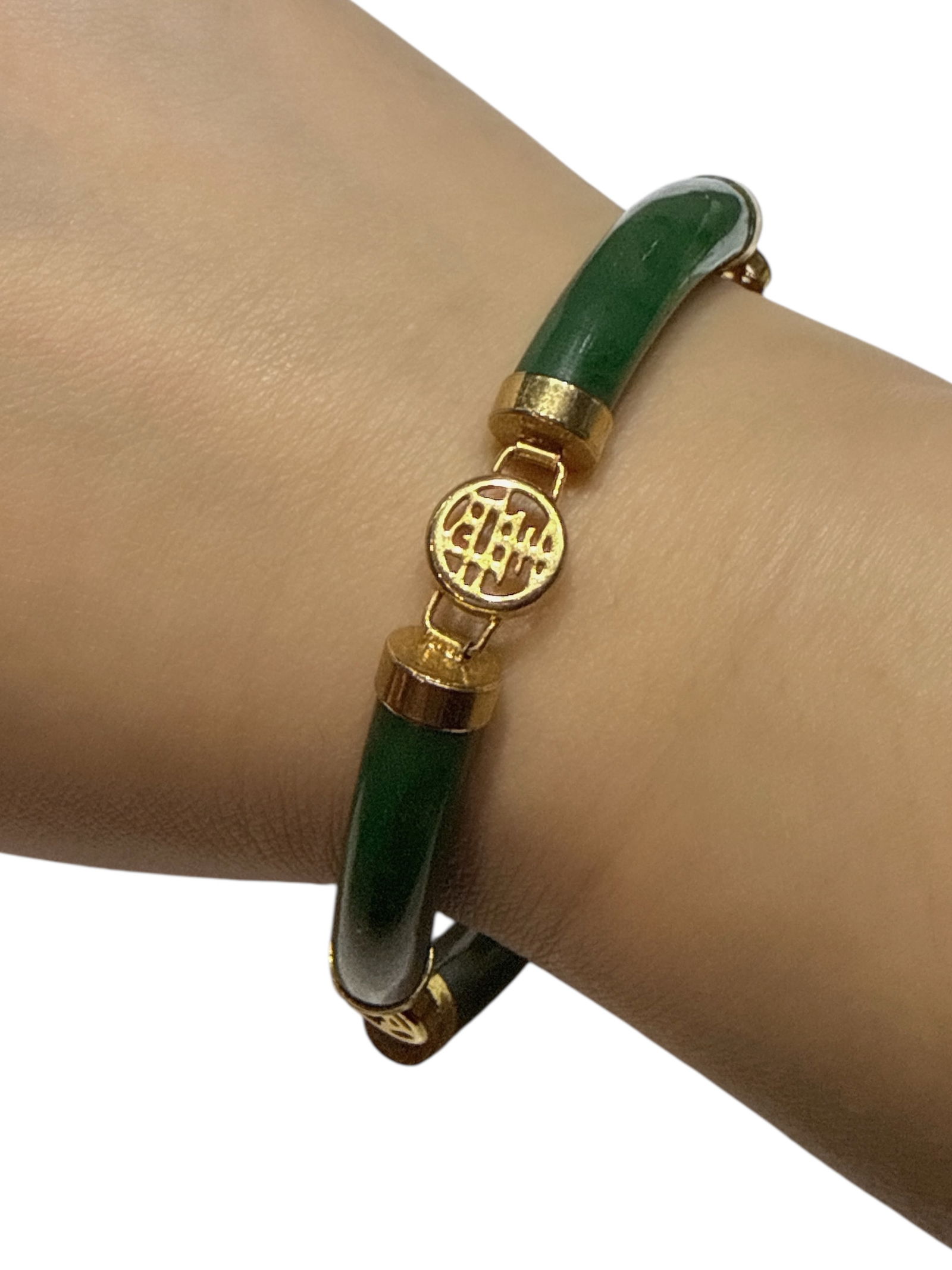 Green Jade Link Bracelet with Mounts - 6