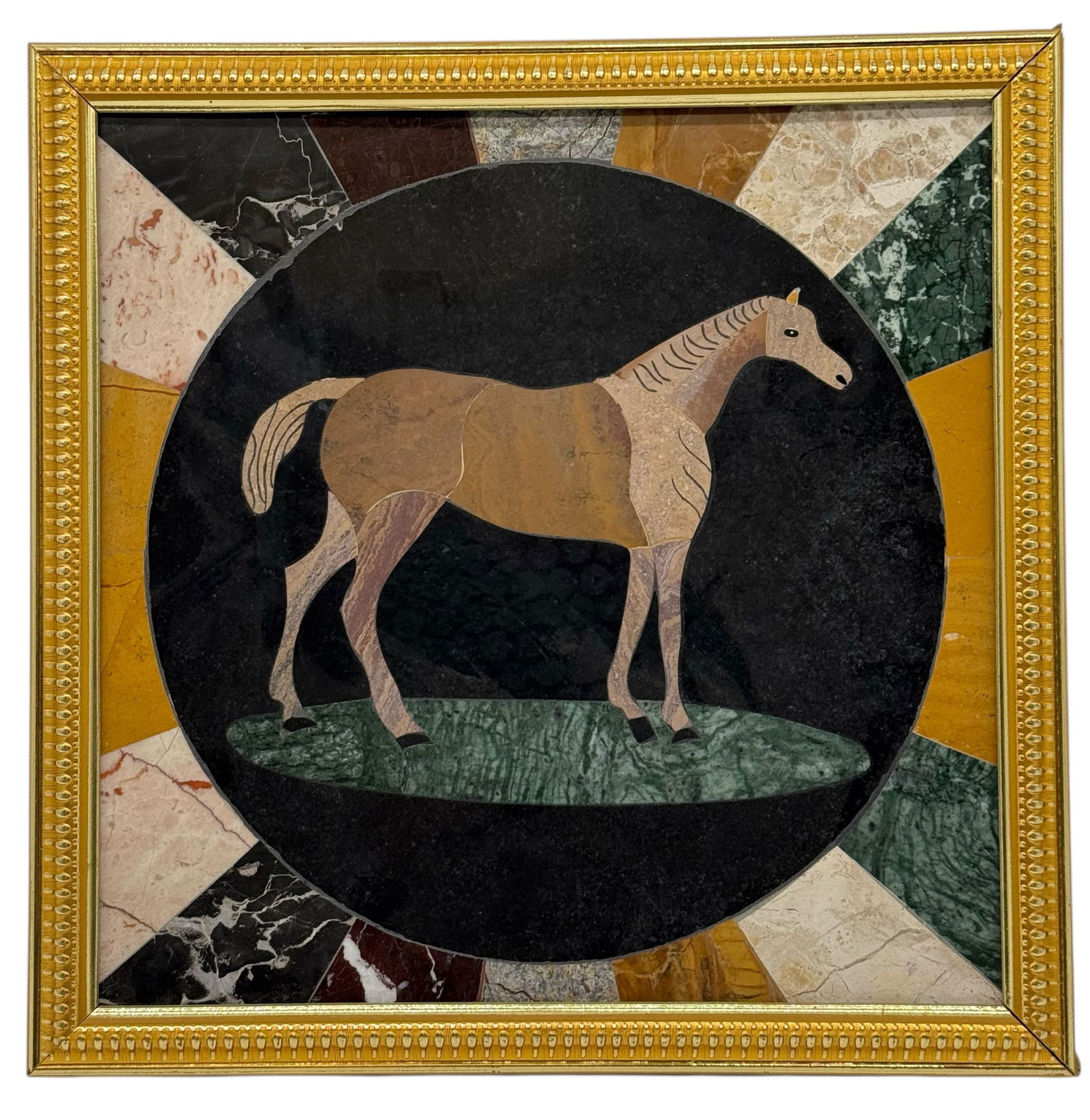 Framed Maltese Pietra Dura Marble Plaque Horse: Framed Maltese Pietra Dura Marble Plaque HorseH: 14 inches W: 14 inches