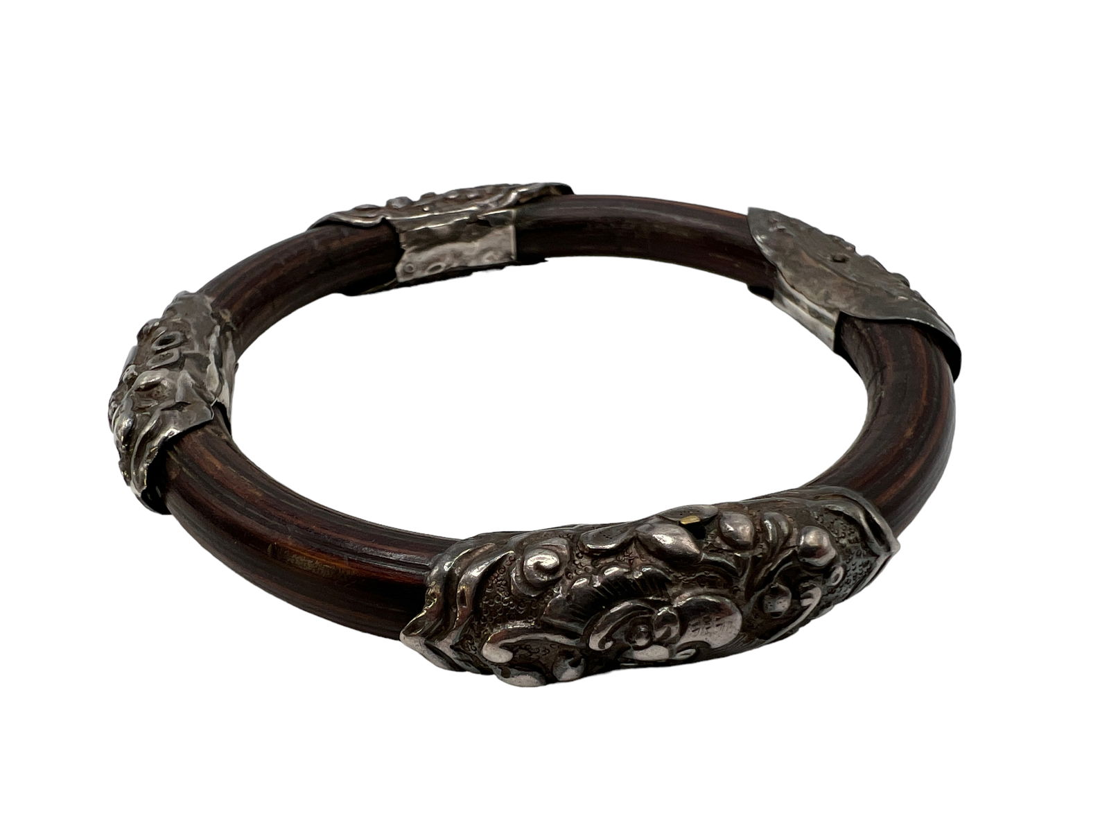 Jade and Silver Wood Bangles - 5