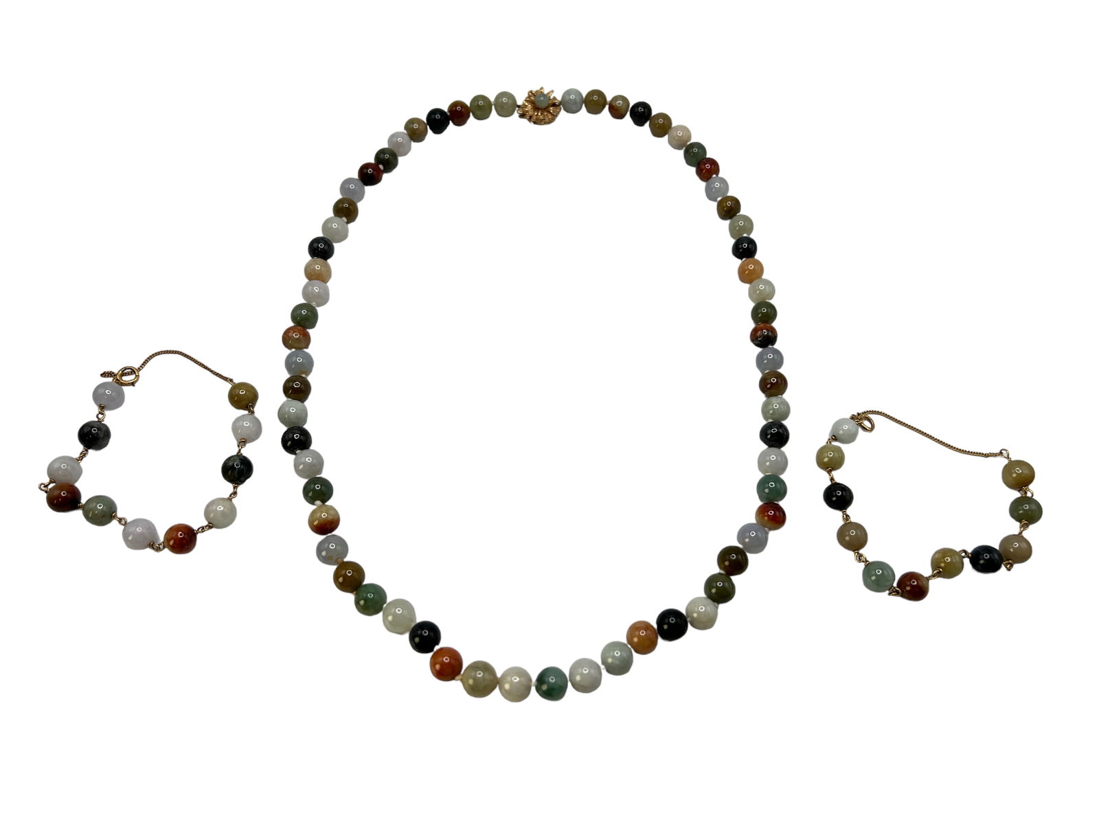 Chinese Multicolor Jade Necklace with 2 Bracelets (1 of 6)