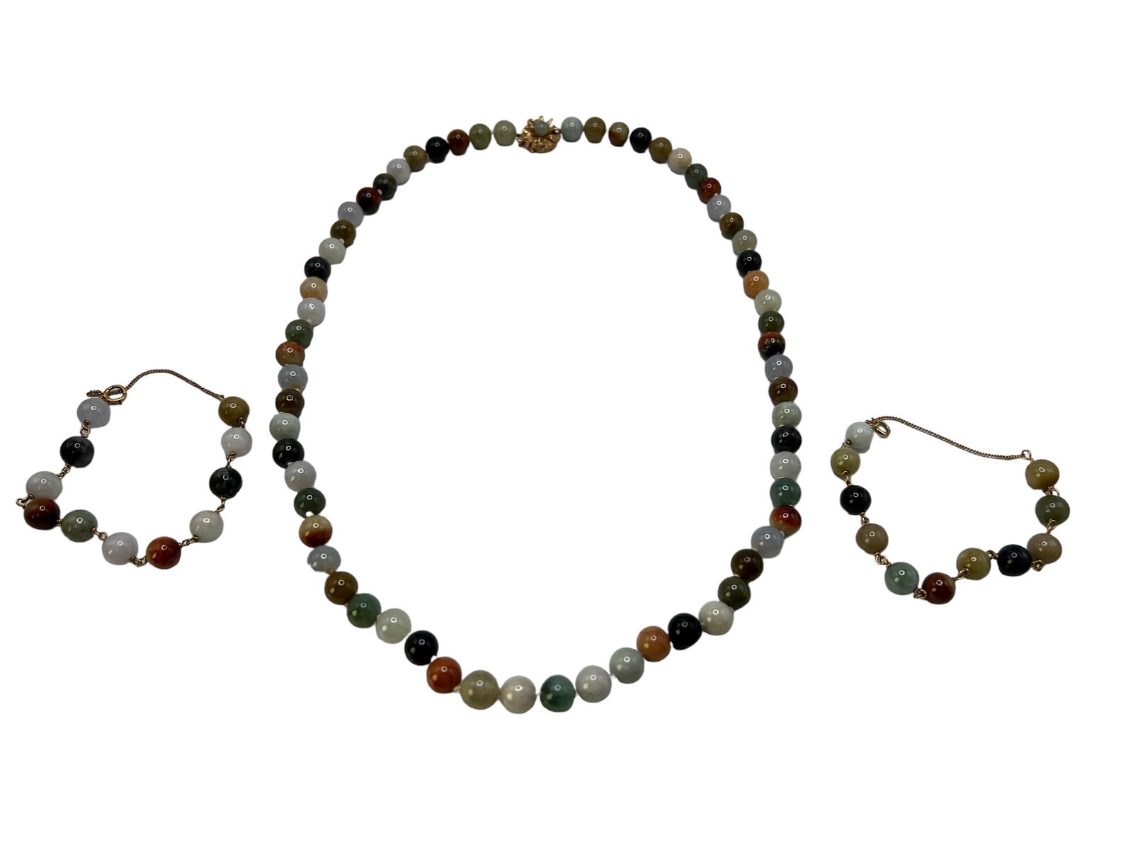 Chinese Multicolor Jade Necklace with 2 Bracelets - 2