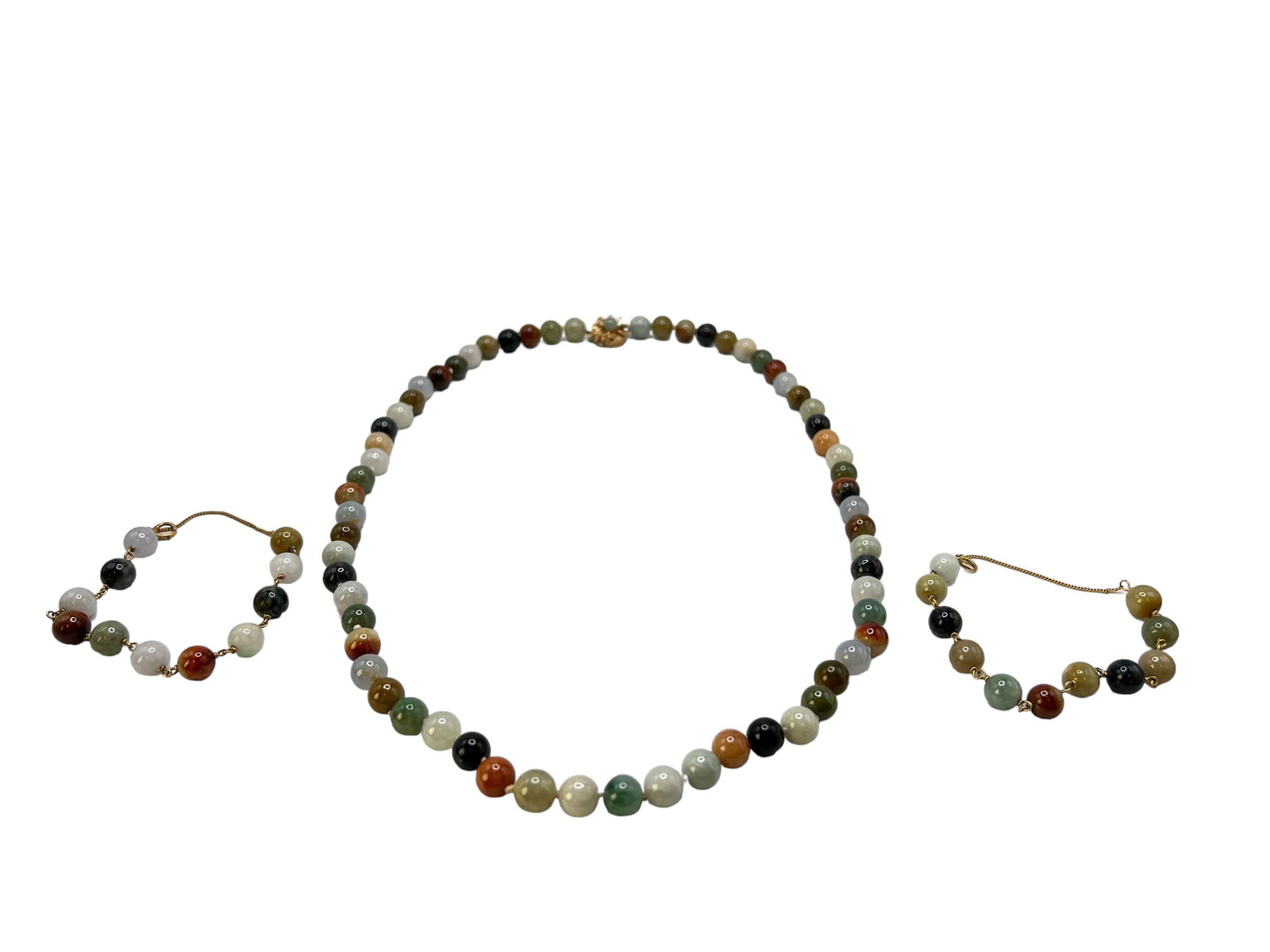 Chinese Multicolor Jade Necklace with 2 Bracelets - 3