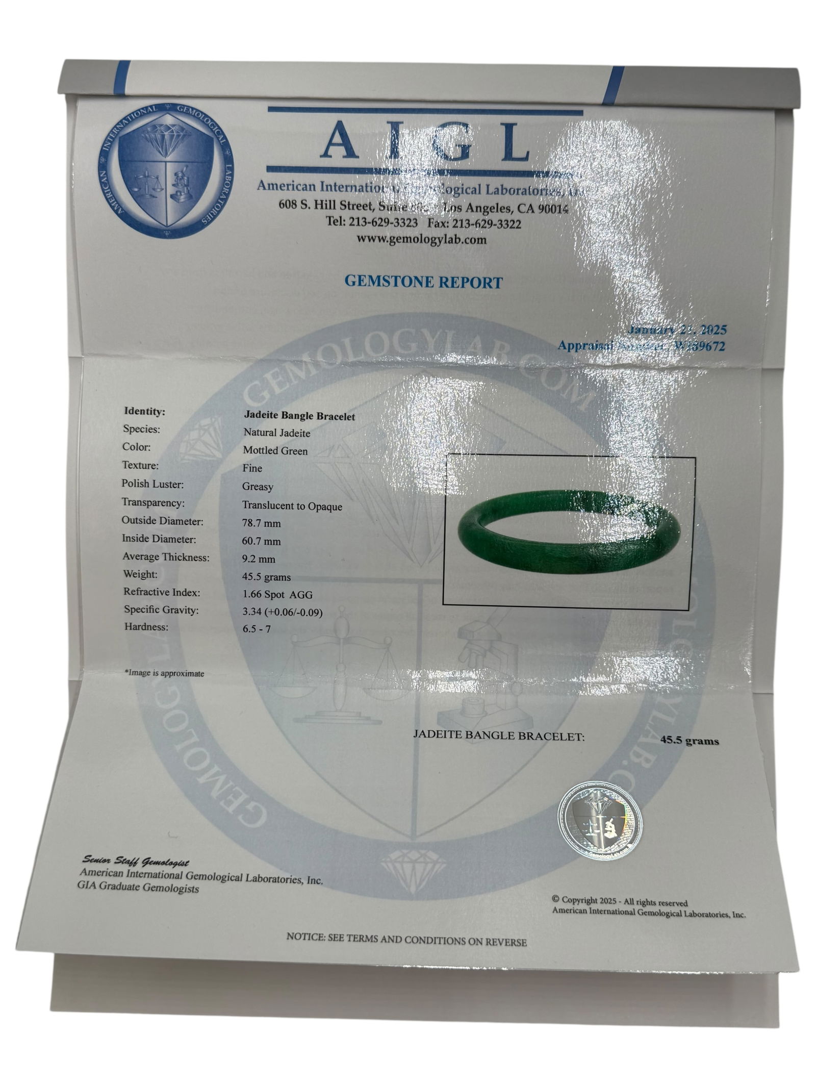 AIGL Certified Natural Jadeite Bangle - 5