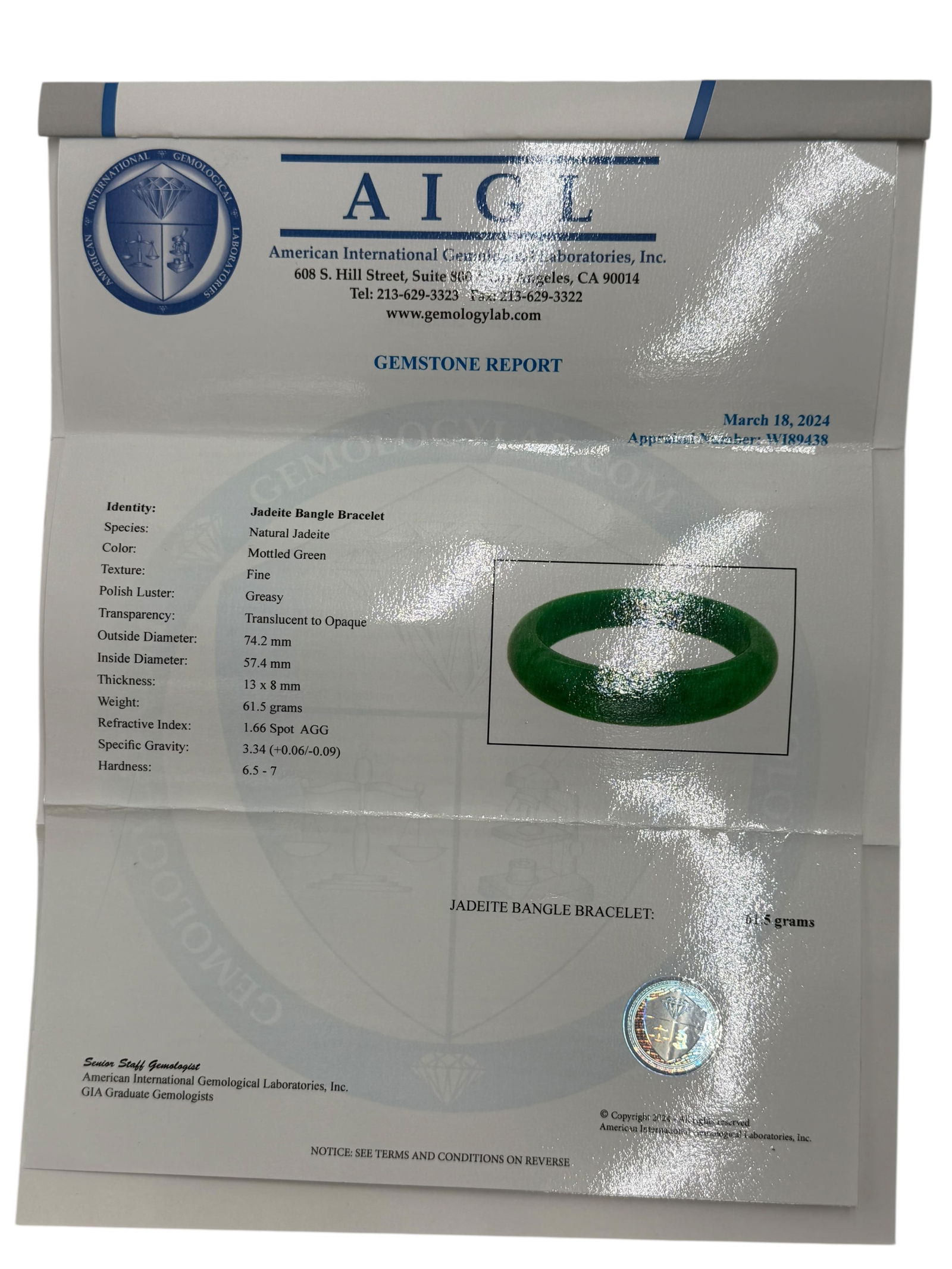 AIGL Certified Natural Jadeite Bangle - 5