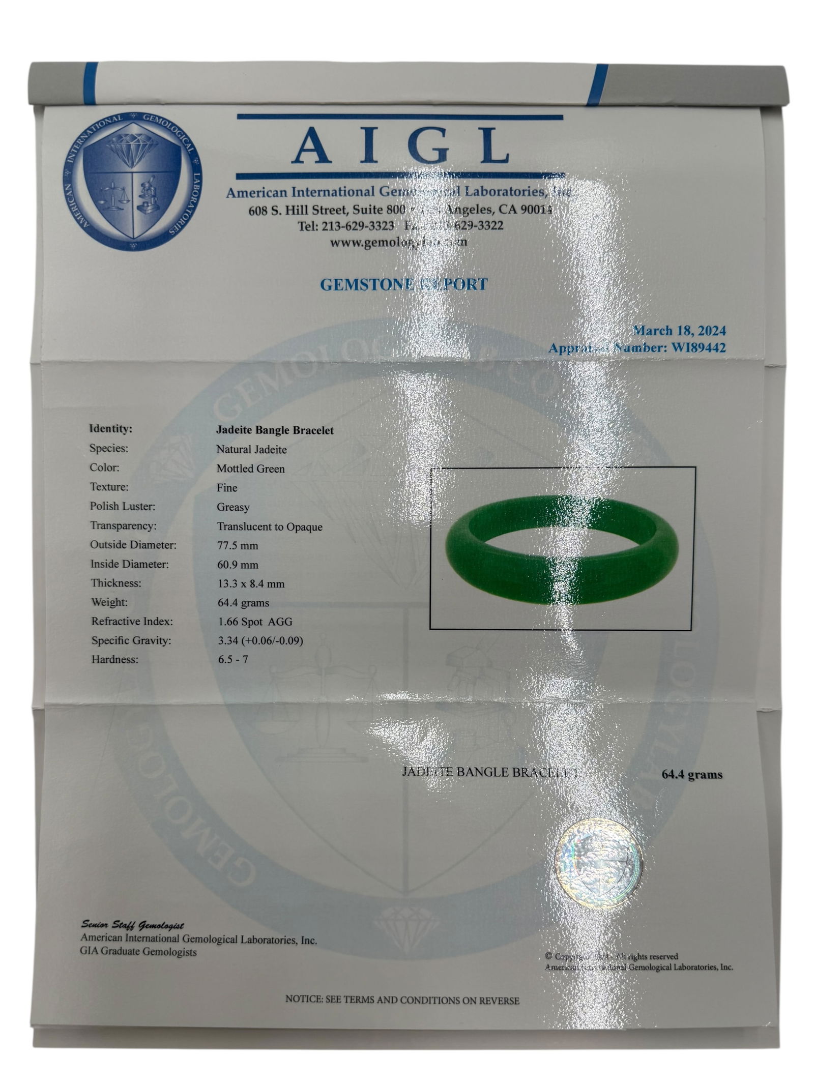 AIGL Certified Natural Jadeite Bangle - 3