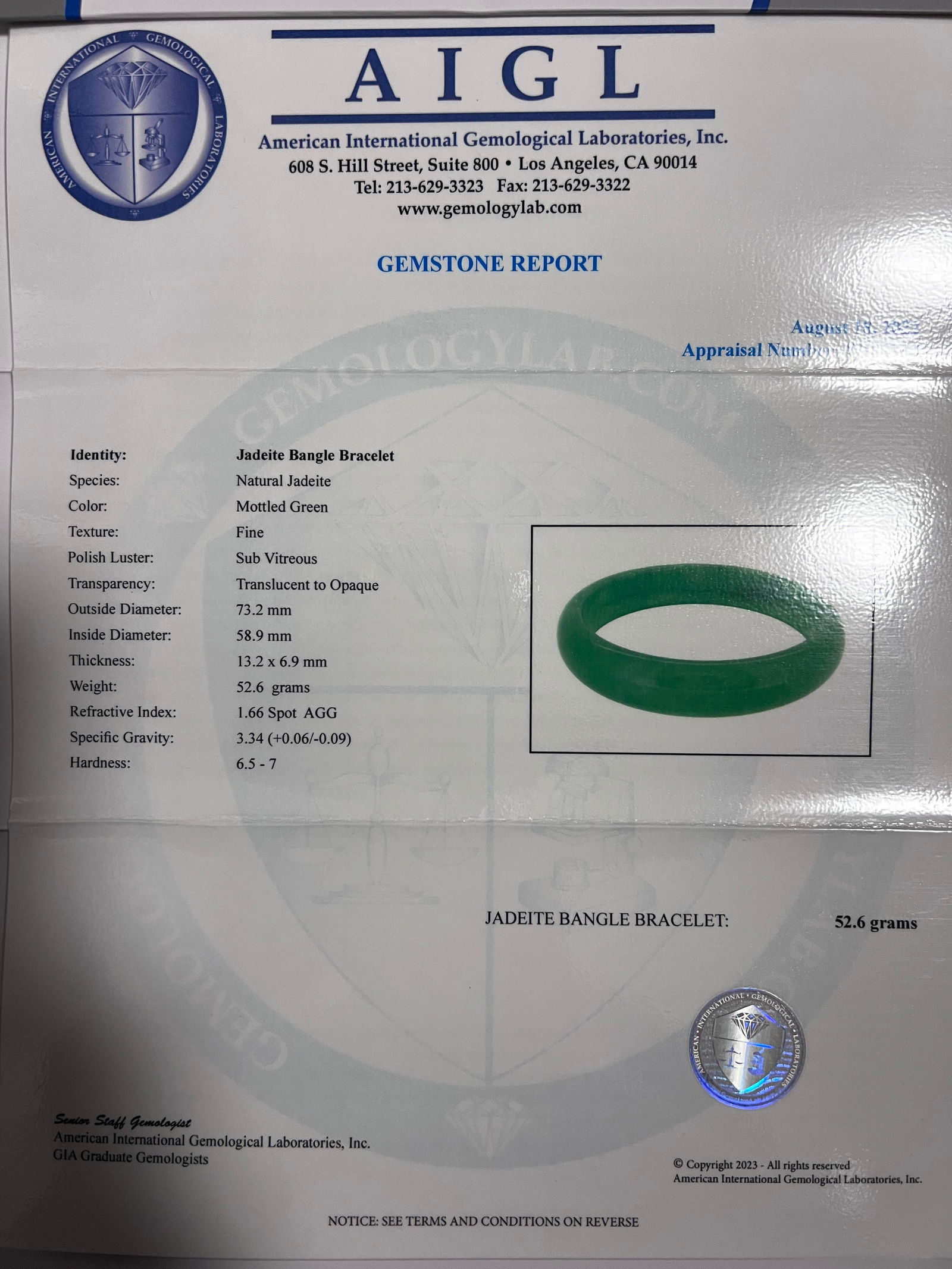 AIGL Certificate Jade Bangle Bracelet - 4