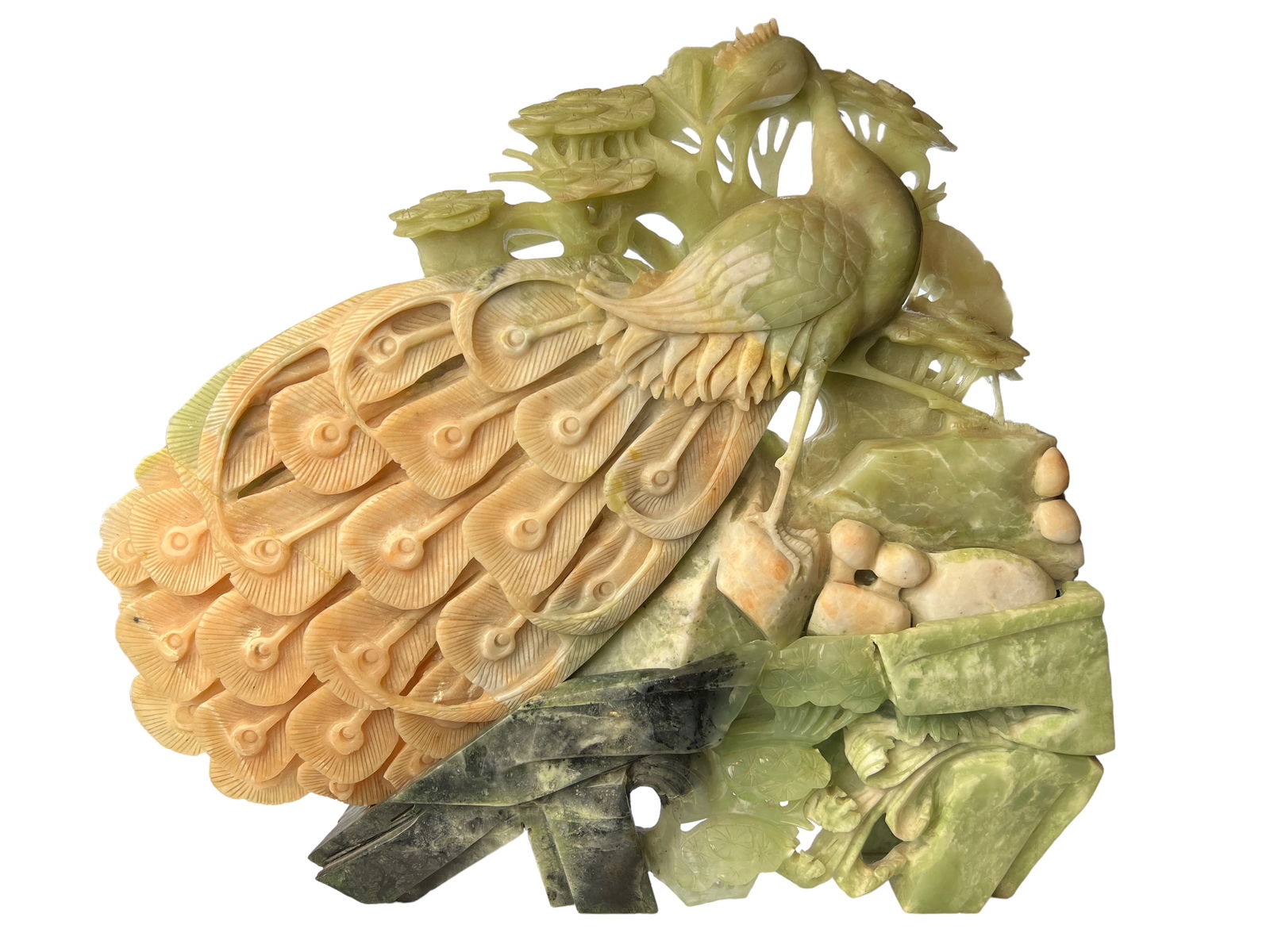 A Chinese Carved Hardstone figure of Peacock: A Chinese Carved Hardstone figure of PeacockL: 12 in. ( 30.48 cm) W: 12 in. ( 30.48 cm)