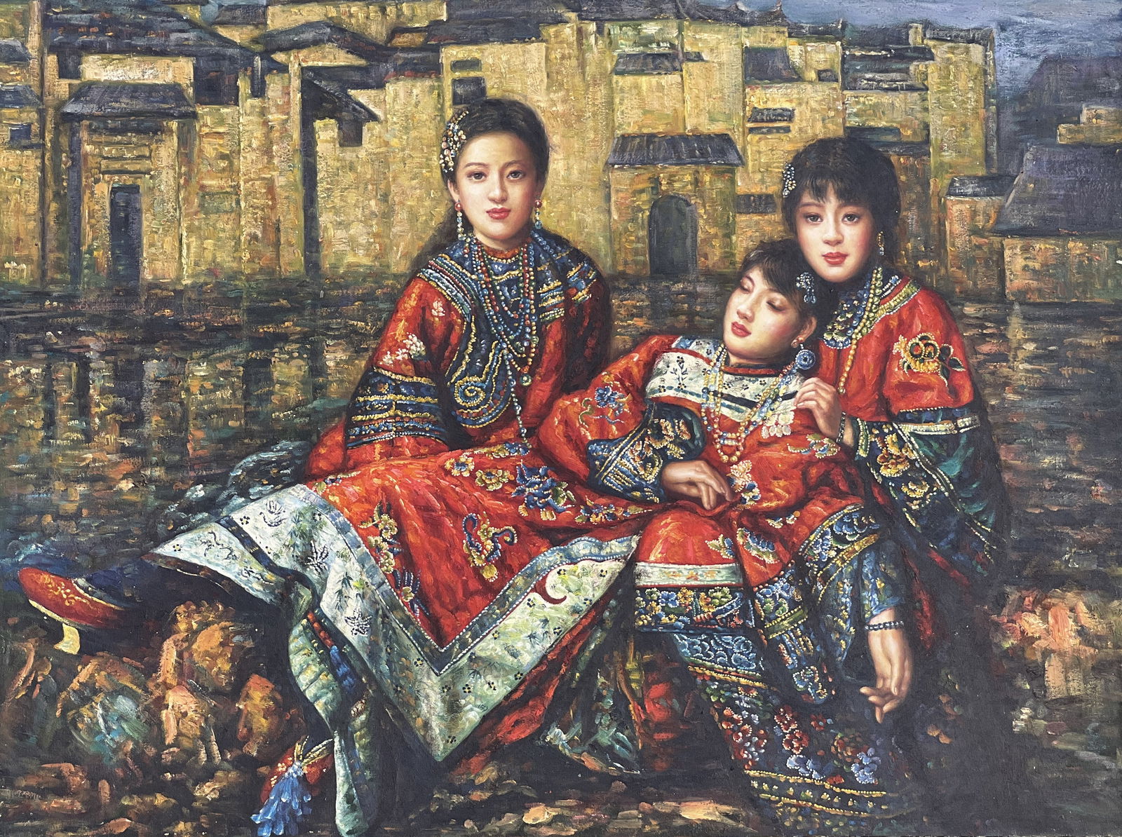 Oil Painting on Canvas, Figurative painter: Oil Painting on Canvas, Figurative painterH : 30 in ( 76.2 cm ) W : 39 3/4 in ( 100.97 cm ) Provenance: Contemporary Masters Gallery In Island in Maui County, Hawaii.