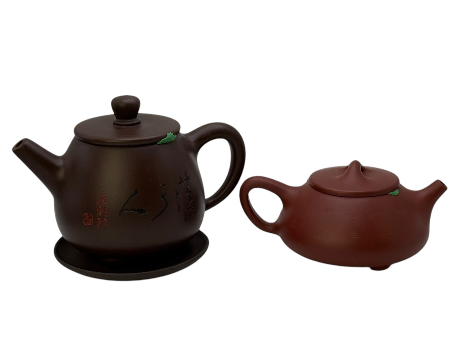 Two Chinese Purple Clay Tea Pots and Saucer (1 of 5)