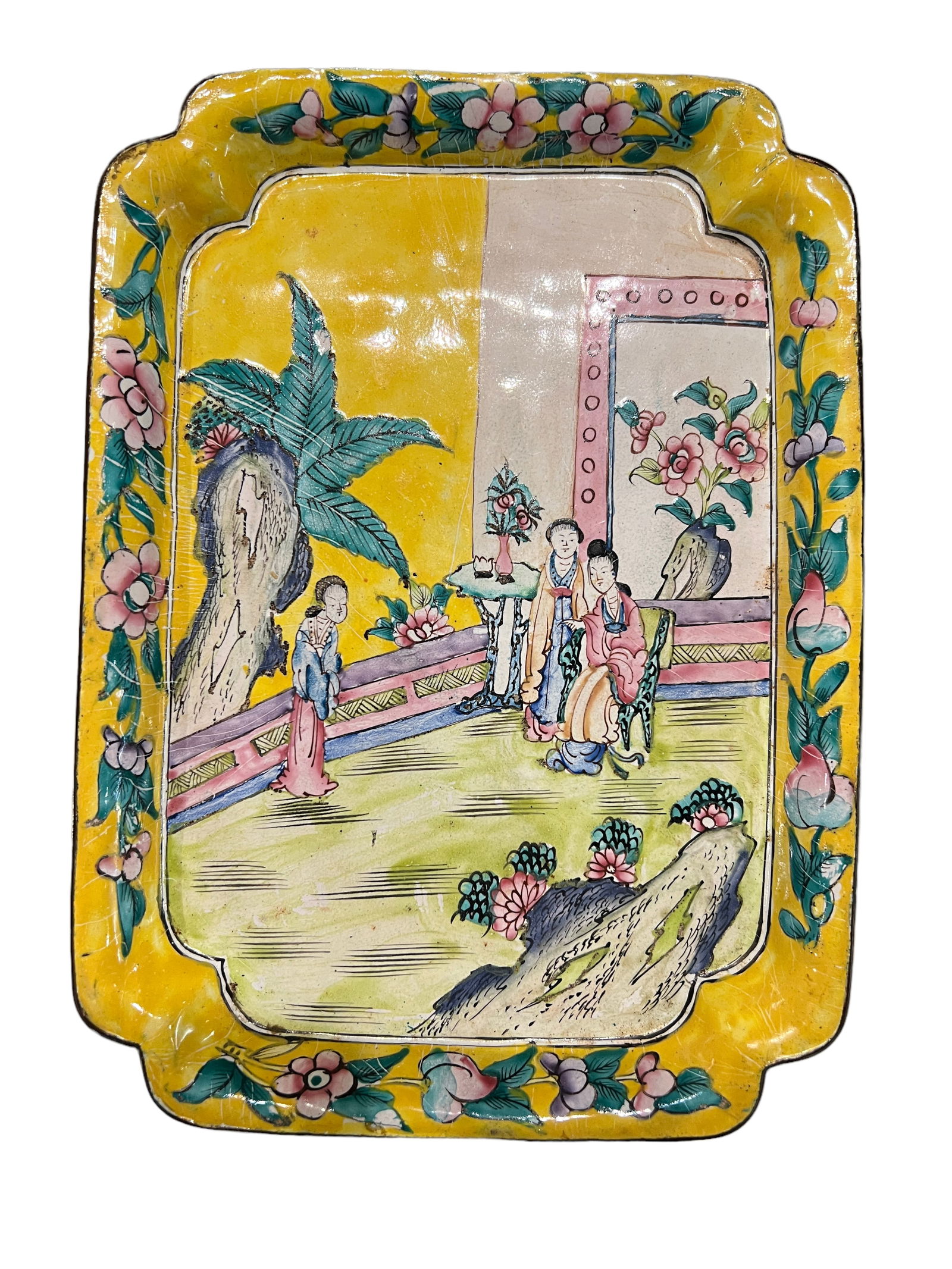 Chinese Enamel Yellow Ground Rectangular Dish (1 of 6)