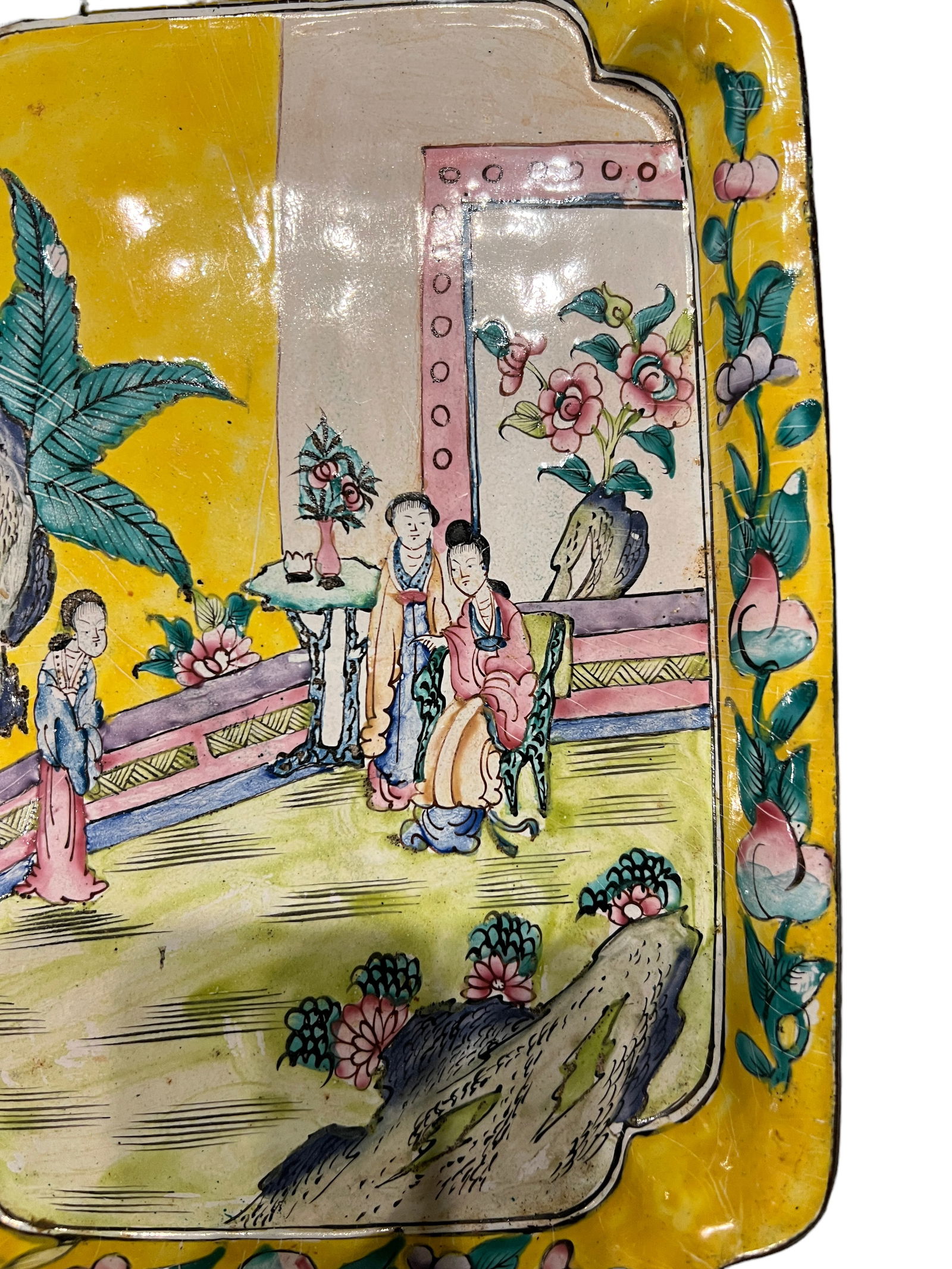 Chinese Enamel Yellow Ground Rectangular Dish - 2