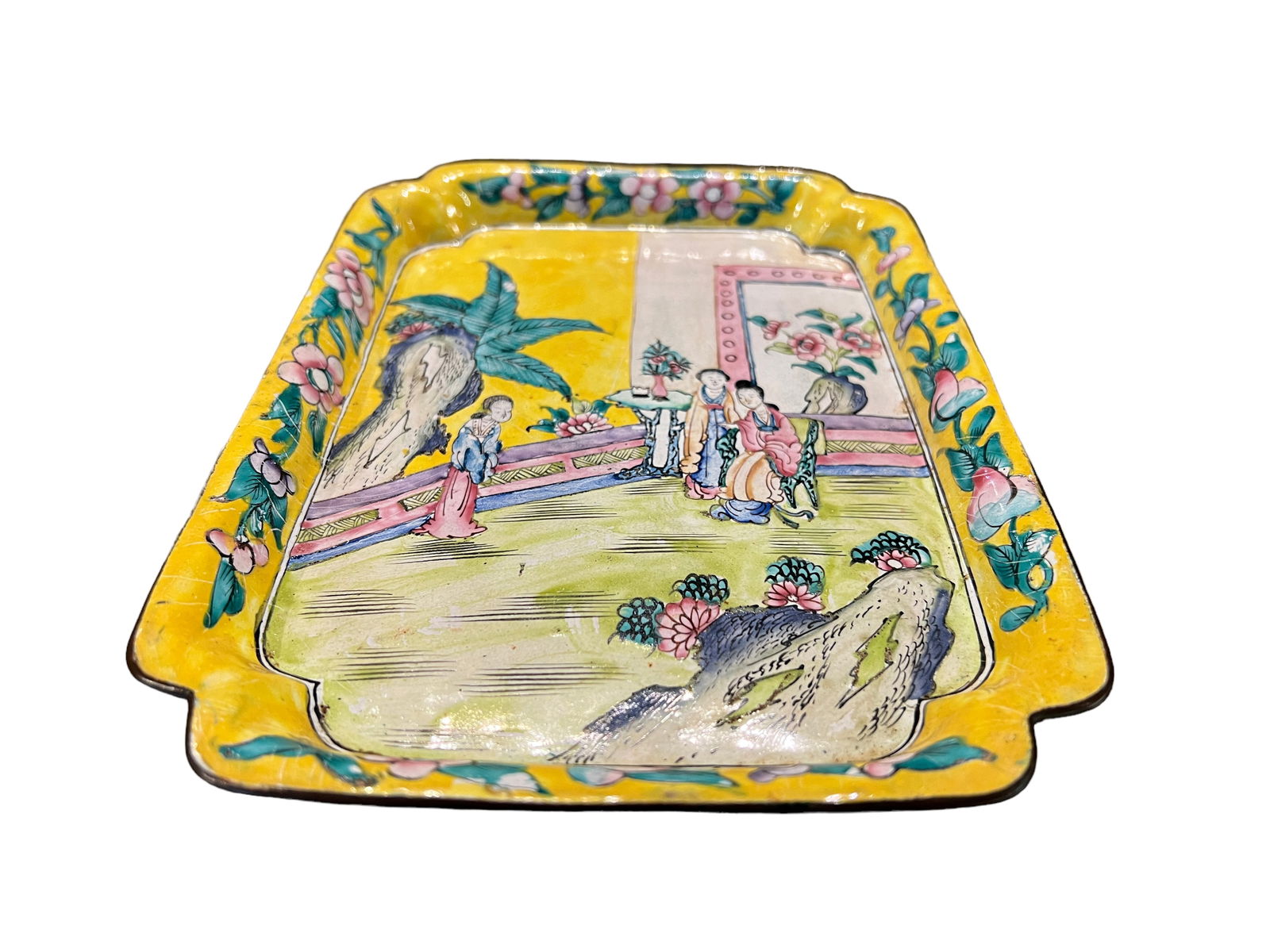 Chinese Enamel Yellow Ground Rectangular Dish - 6