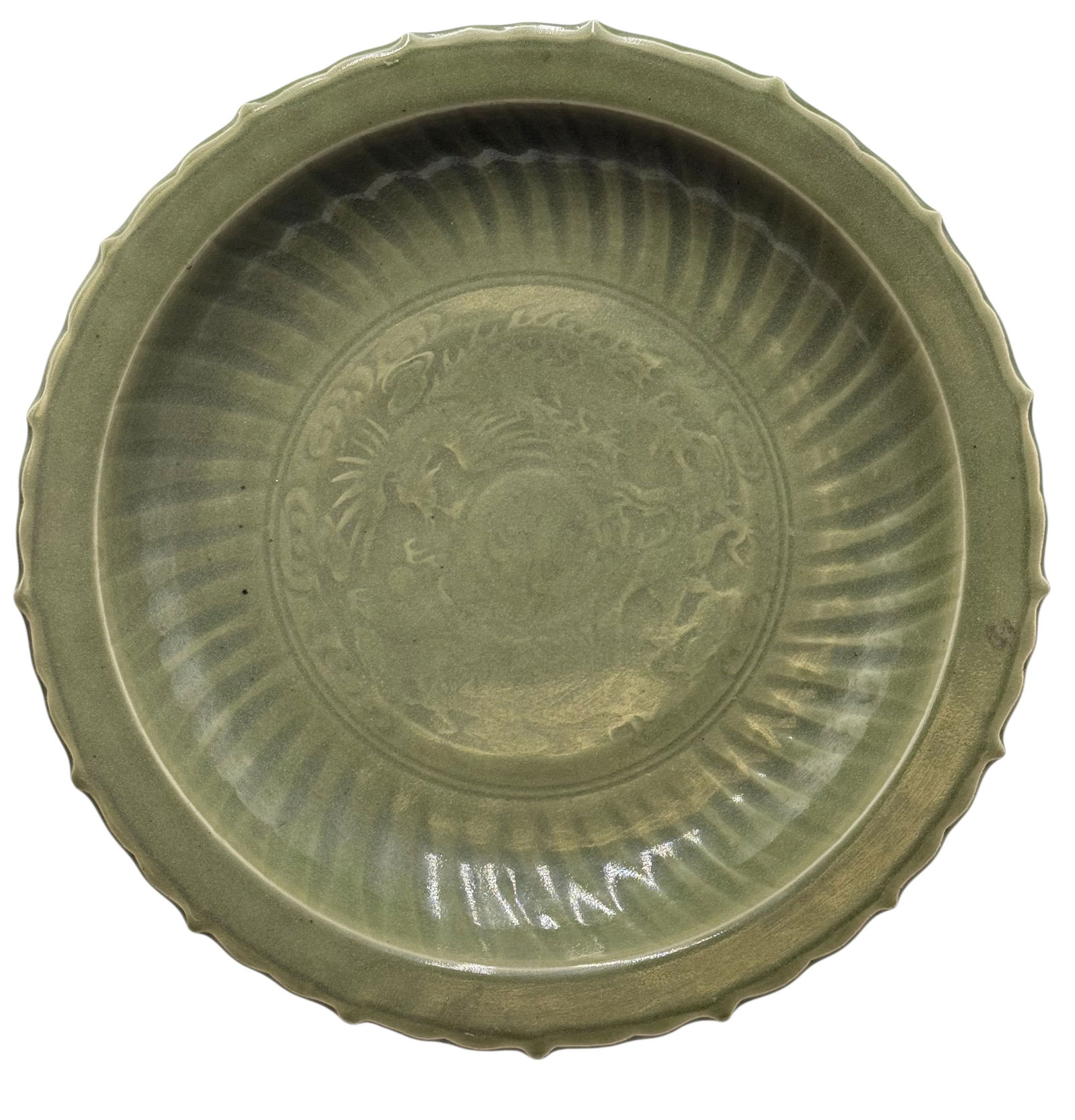Chinese Longquan Celadon Dish with Dragon Design, (1 of 3)
