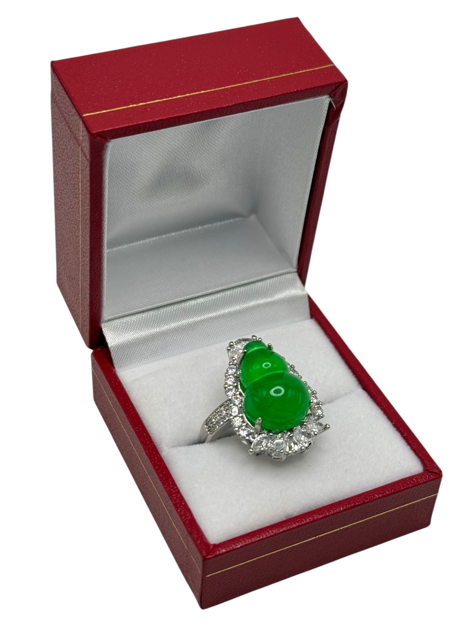 A Green Hardstone and Diamond Ring, Excluding box (1 of 3)