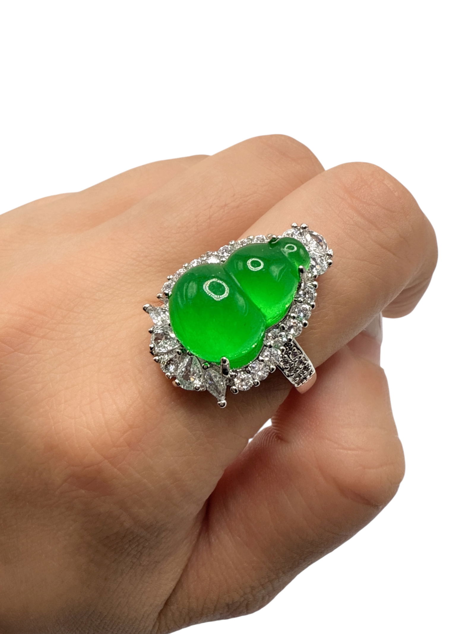 A Green Hardstone and Diamond Ring, Excluding box - 2