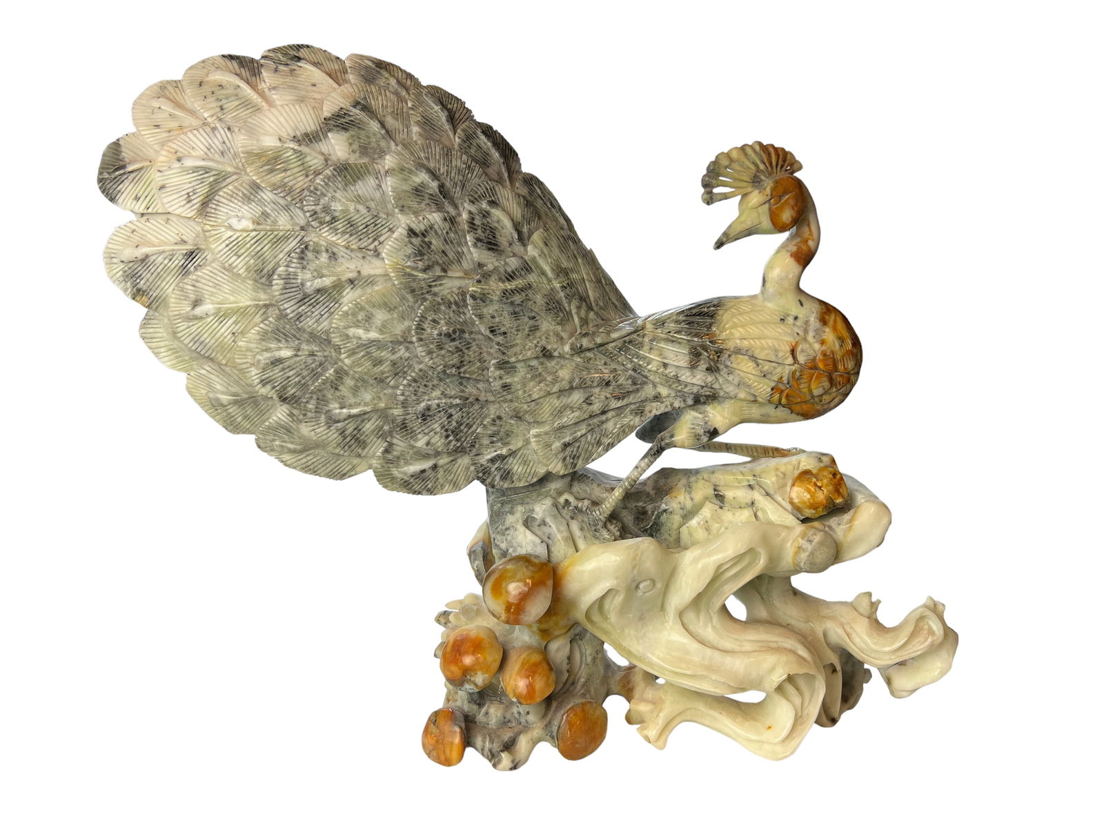 Carved Hardstone Figure of Peacock: Carved Hardstone Figure of PeacockL: 13 1/2 in. ( 34.29 cm) H: 13 1/2 in. (34.29 cm)