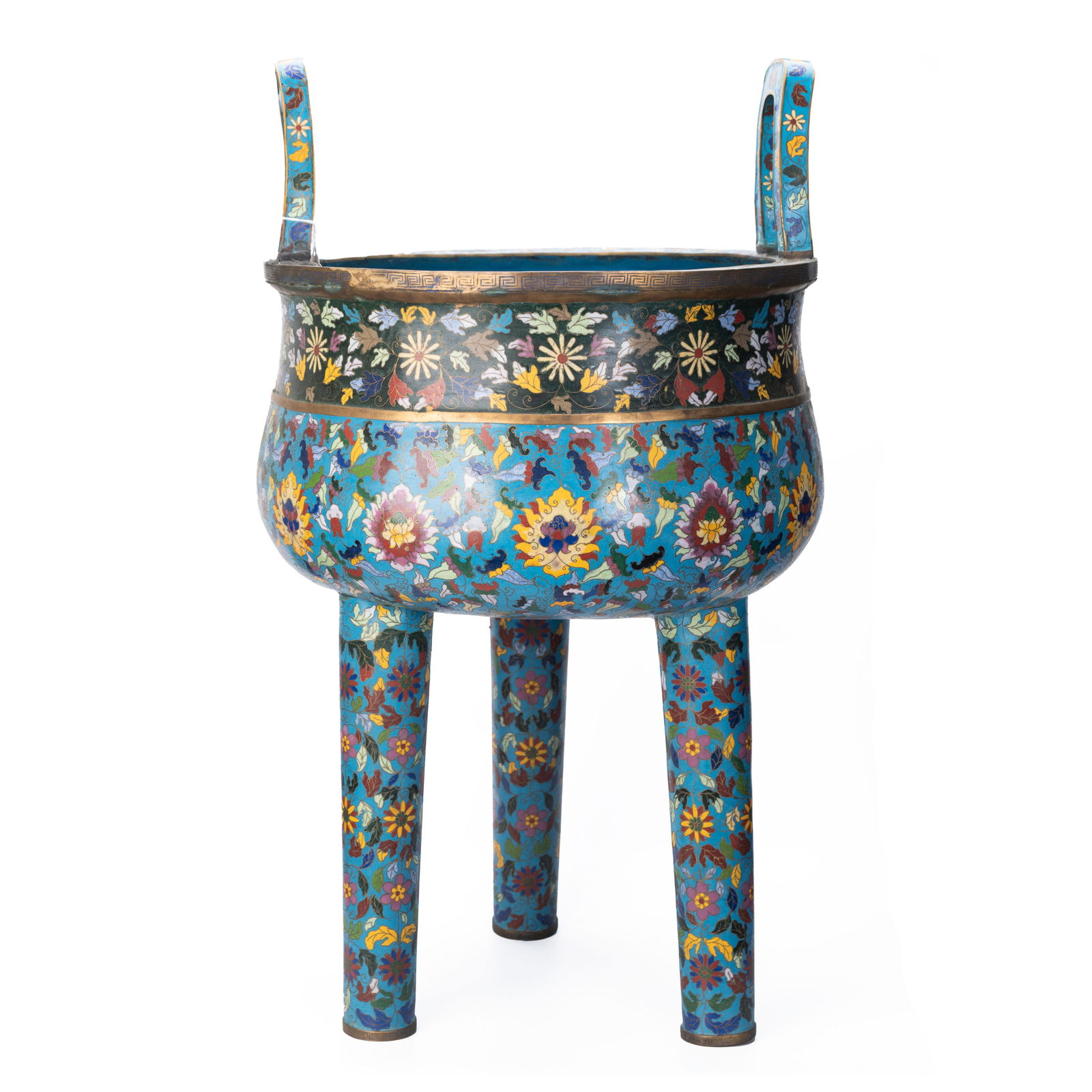 Chinese Large Cloisonné Tripod Censer: Chinese Large Cloisonné Tripod CenserH: 34 inches W: 18 1/2 inches