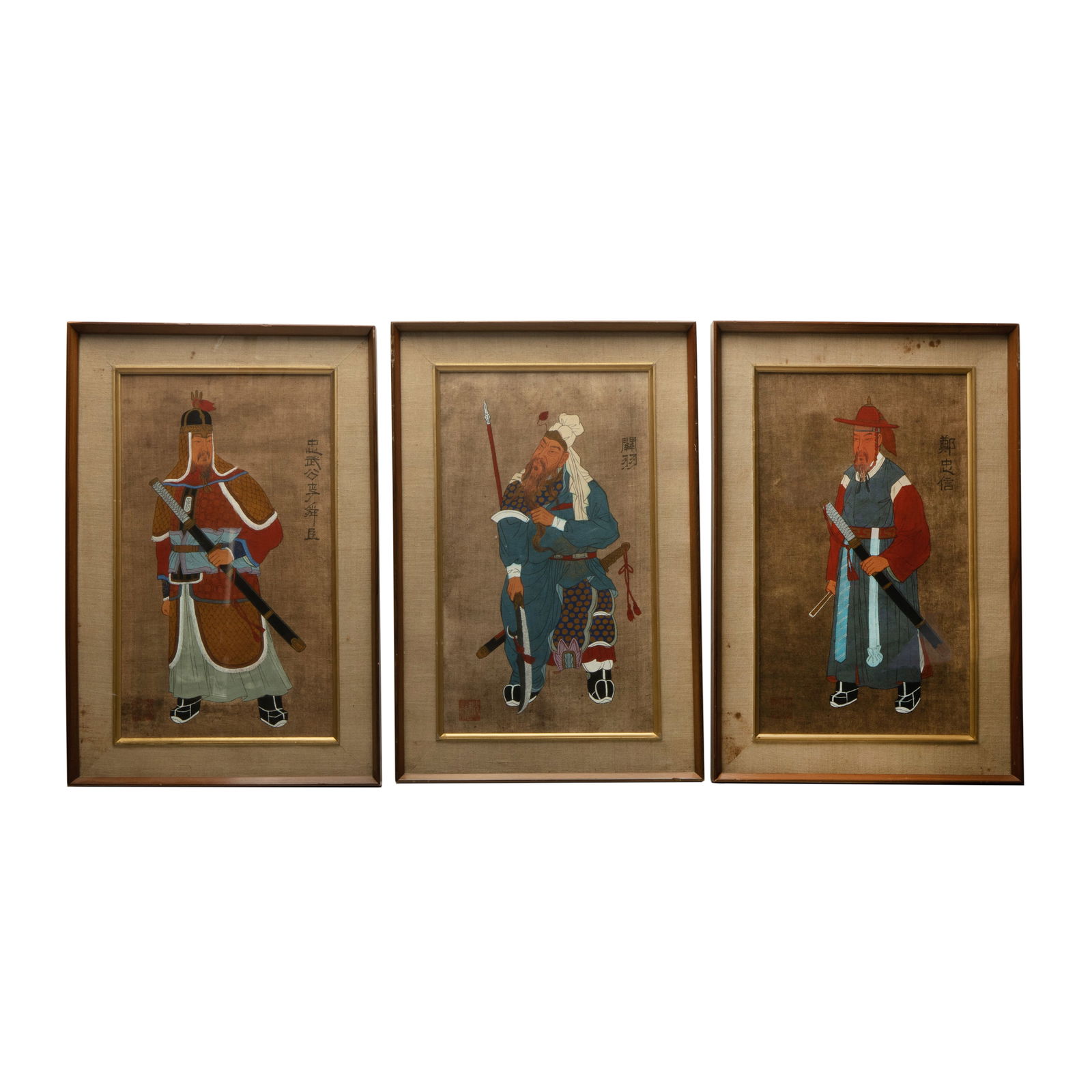 THREE PAINTINGS OF "ROMANCE OF THE THREE KINGDOMS: THREE PAINTINGS OF "ROMANCE OF THE THREE KINGDOMSProvenance: Property from the Saul Brandman Foundation. Beverly Hill, California. Set Of 3 Framed Paintings Of "Romance Of The Three Kingdoms"
