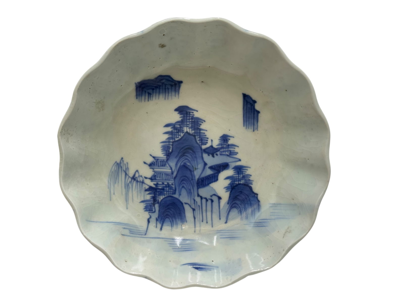 A Blue and White Dish: A Blue and White DishH: 1 3/4 inches W: 5 3/4 inches