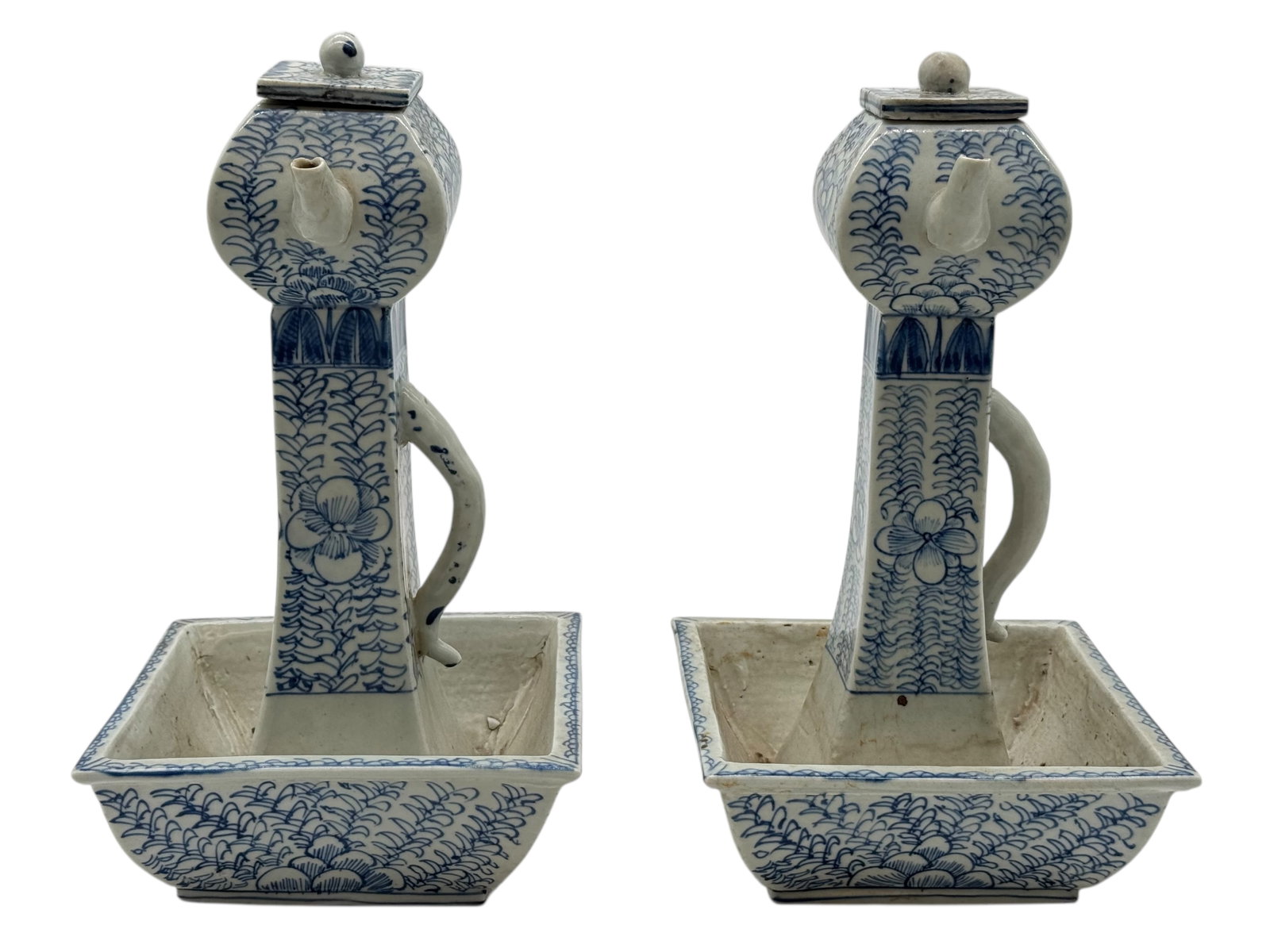 A Chinese Blue and White Porcelain Scholar’s Water: A Chinese Blue and White Porcelain Scholar’s WaterA Chinese Blue and White Porcelain Scholar’s Water Dropper and Stand H: 10 1/4 inches W: 6 inches D: 6 inches