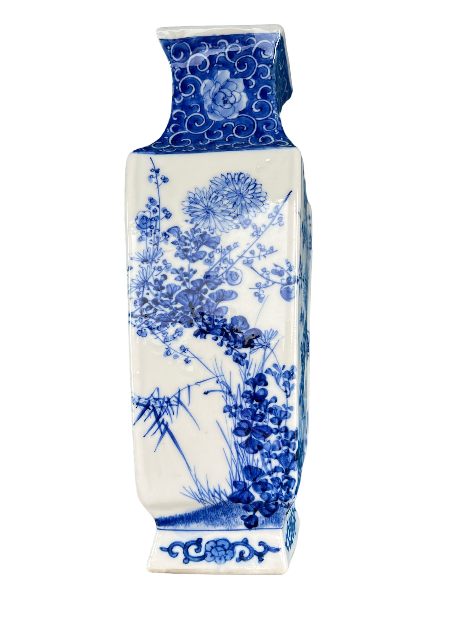 BLUE AND WHITE SQUARE BALUSTER VASE - 3